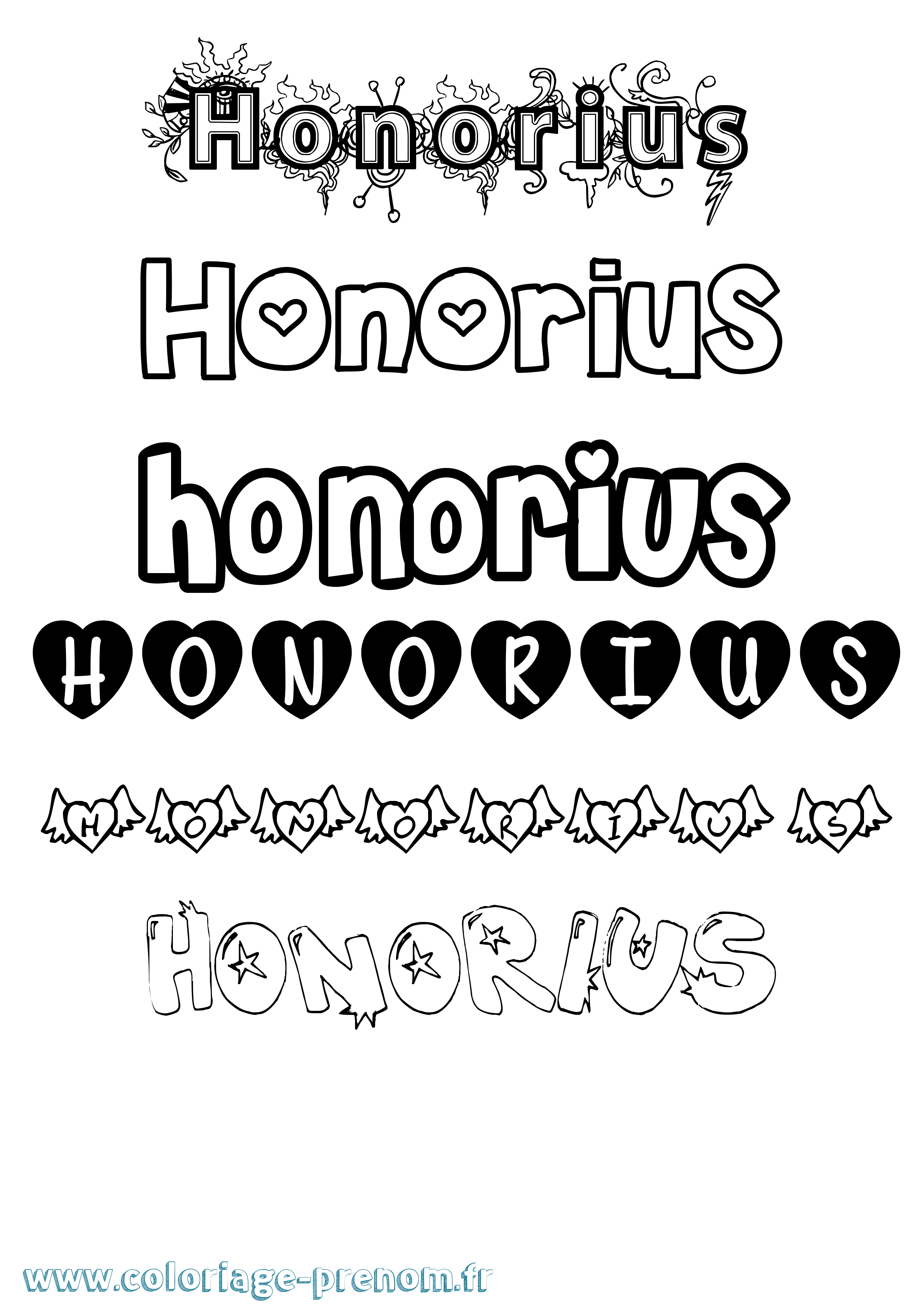 Coloriage Honorius Girly Coloriage prénom Honorius Girly