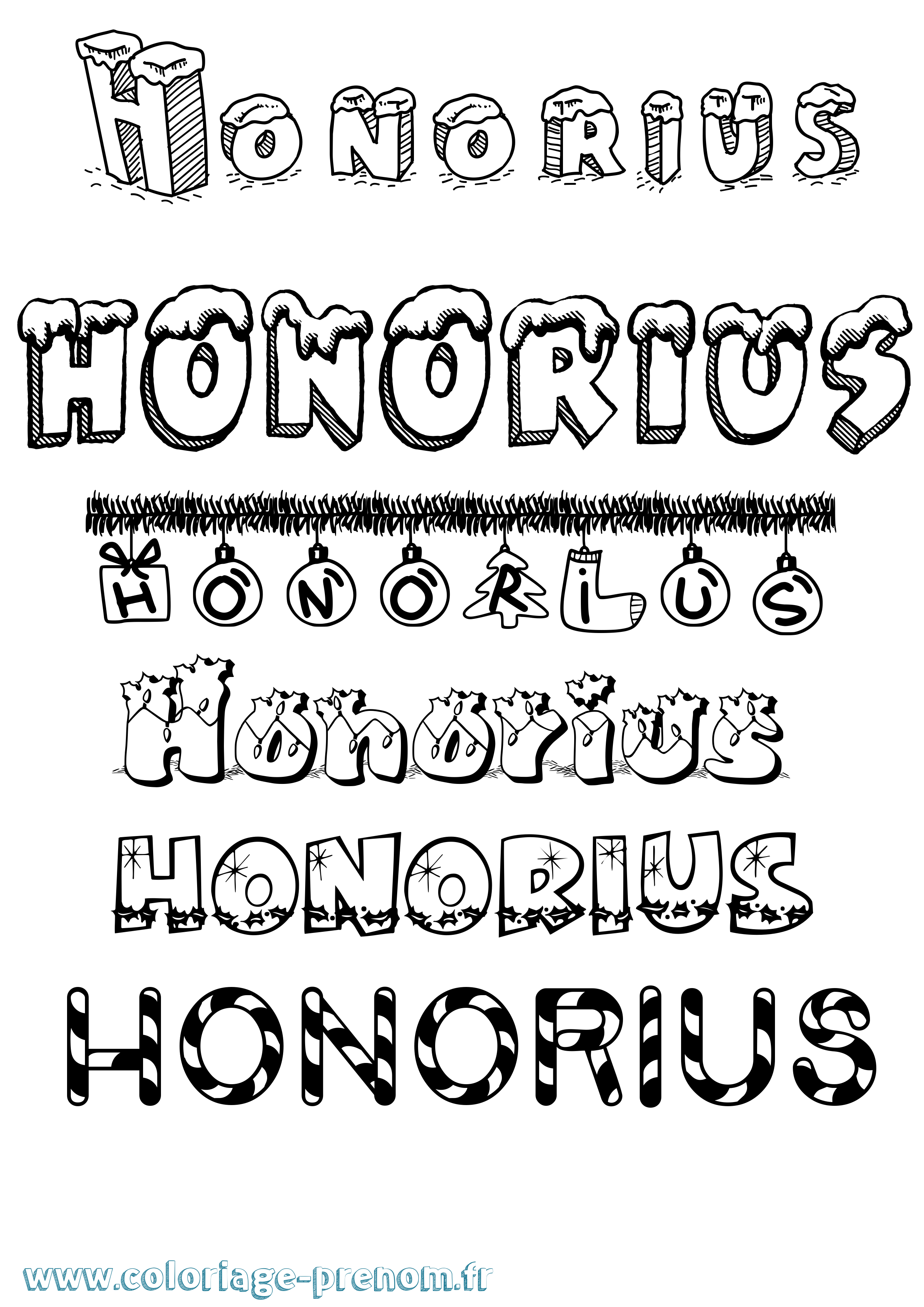 Coloriage Honorius Noël Coloriage prénom Honorius Noël
