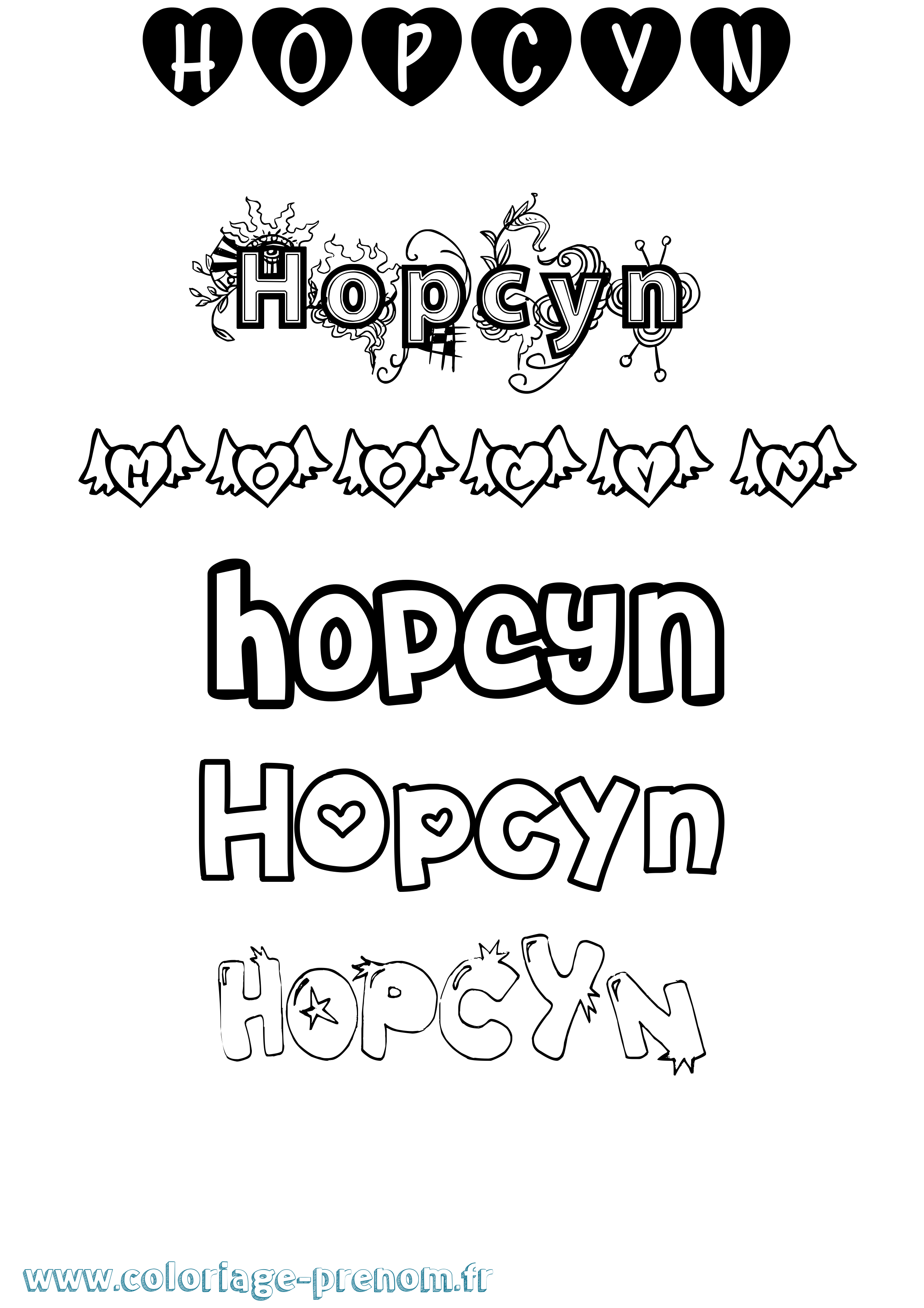 Coloriage Hopcyn Girly Coloriage prénom Hopcyn Girly
