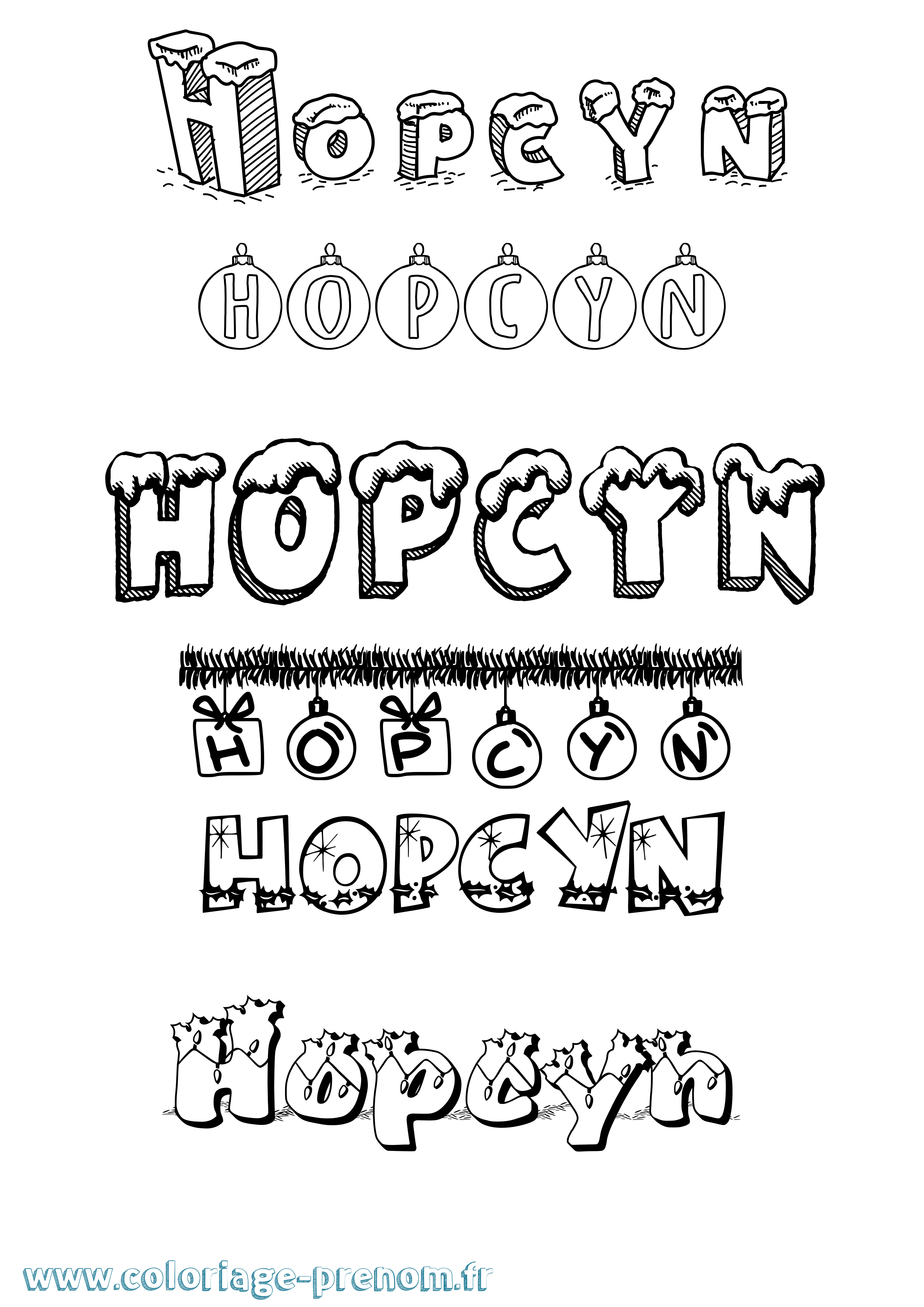 Coloriage Hopcyn Noël Coloriage prénom Hopcyn Noël