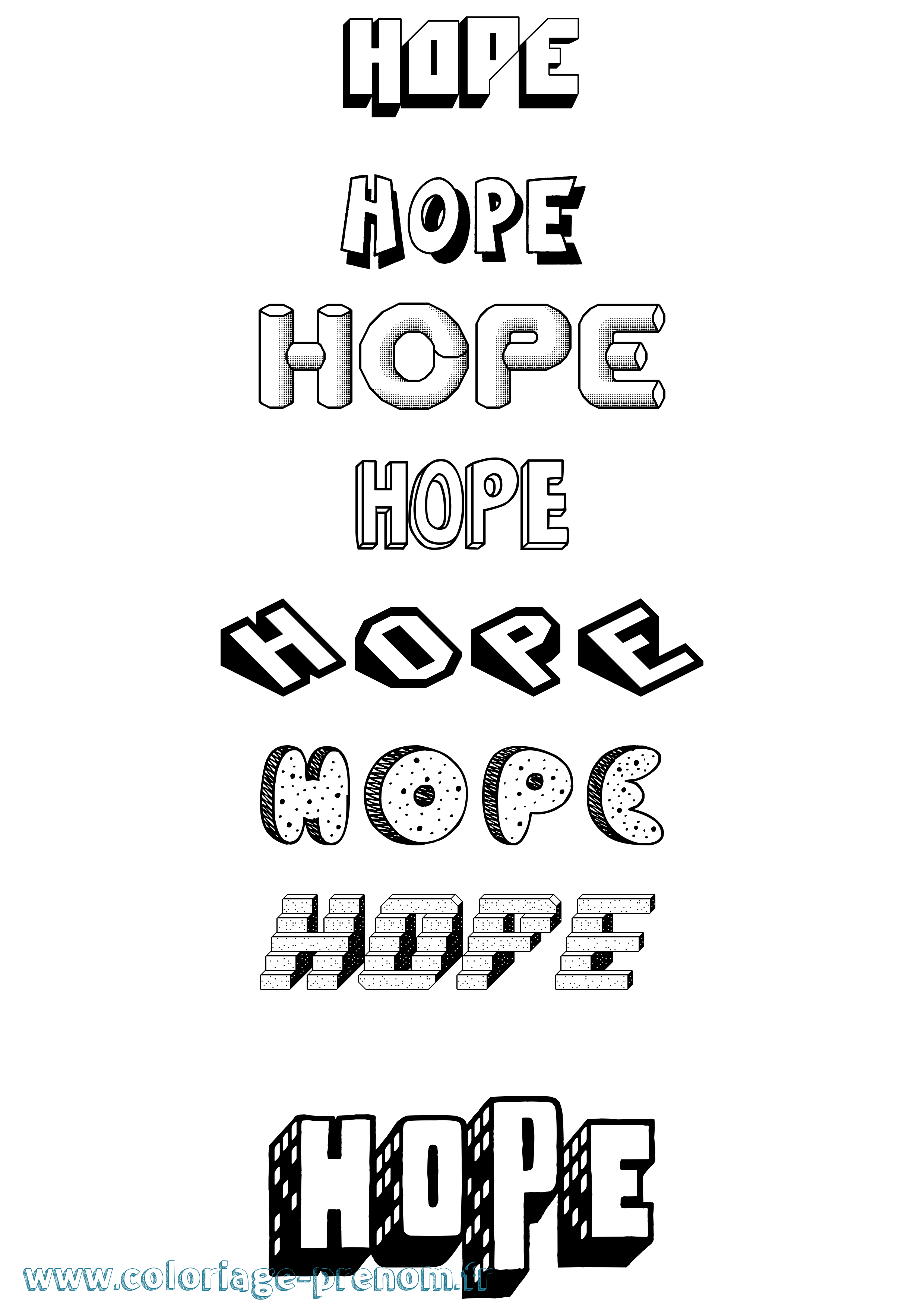 Coloriage Hope Effet 3D Coloriage prénom Hope Effet 3D