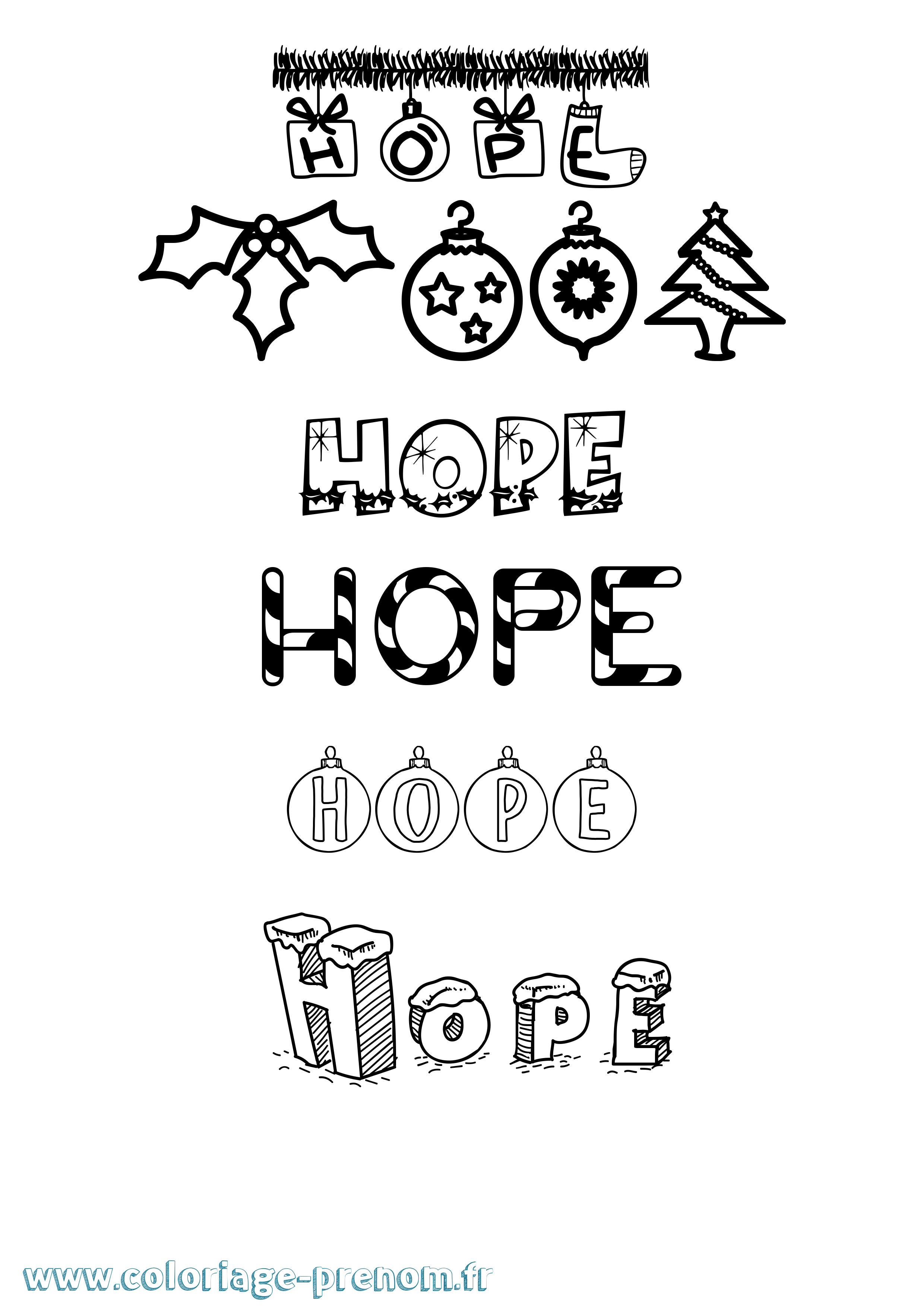 Coloriage Hope Noël Coloriage prénom Hope Noël