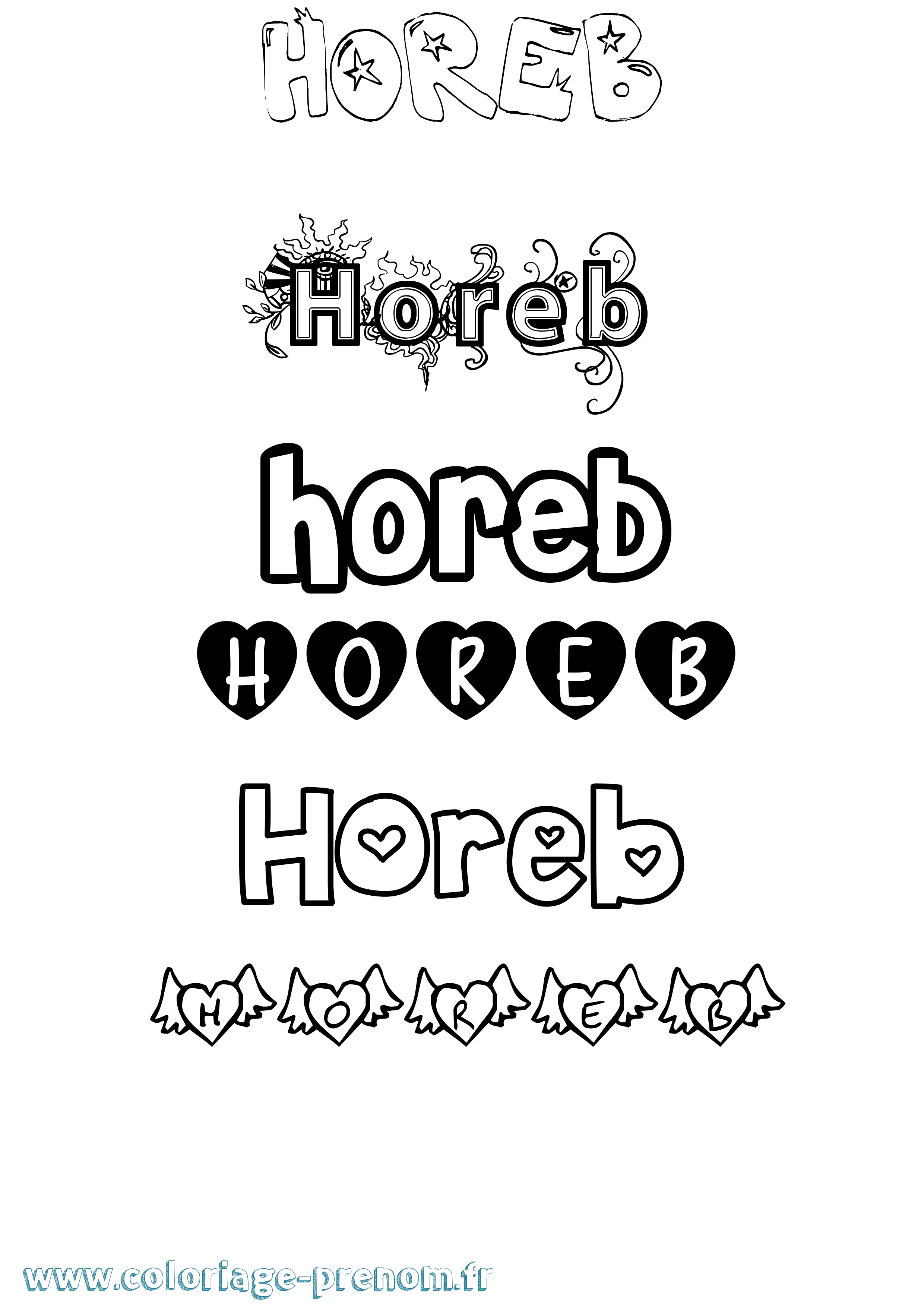 Coloriage Horeb Girly Coloriage prénom Horeb Girly