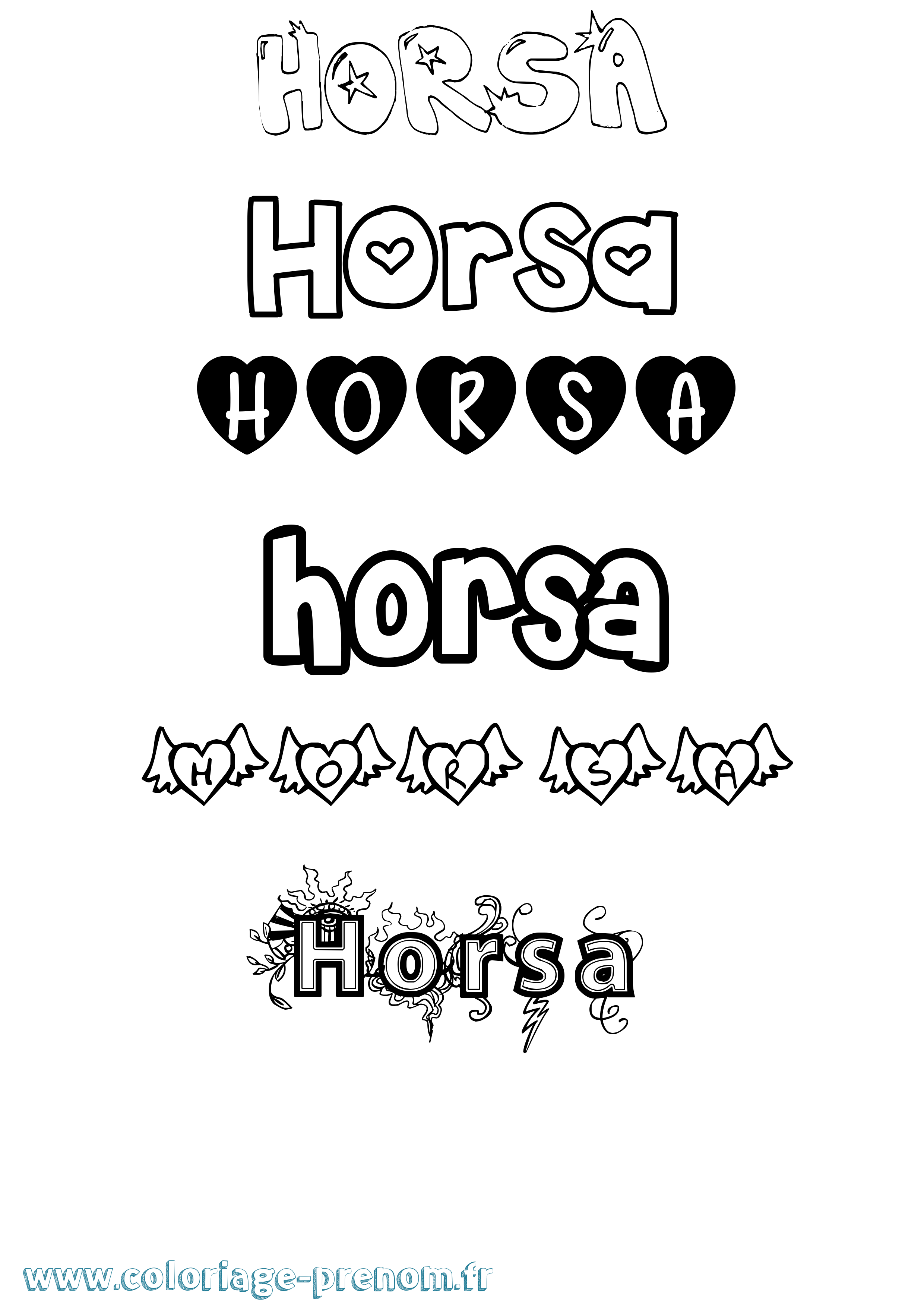 Coloriage Horsa Girly Coloriage prénom Horsa Girly