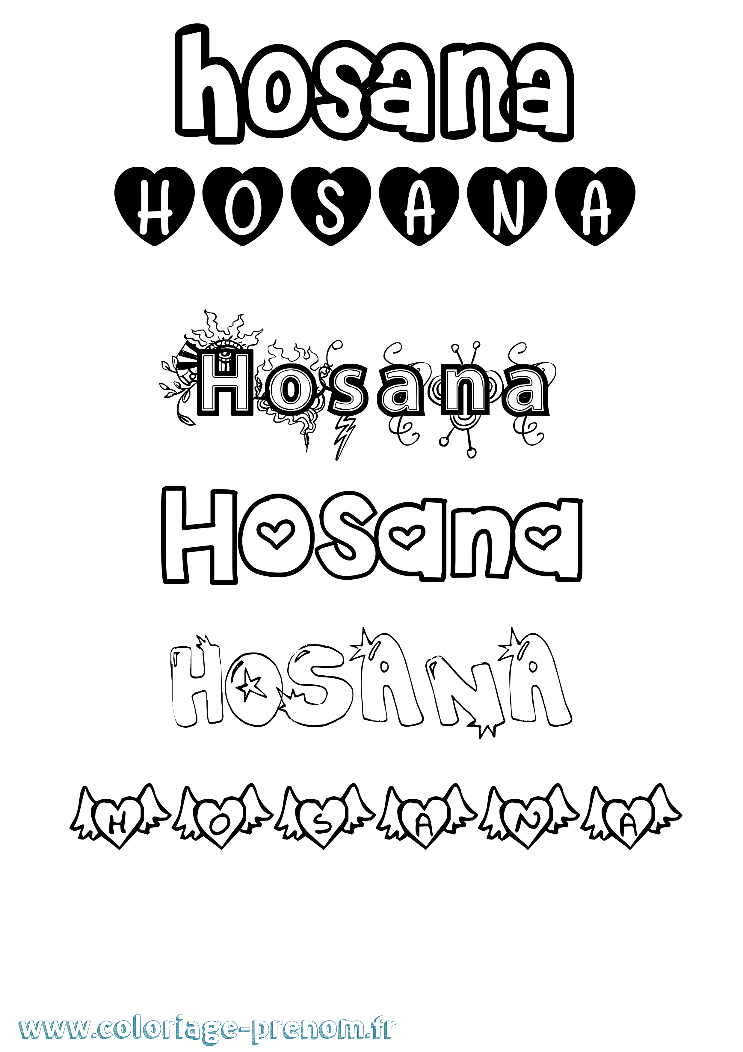 Coloriage Hosana Girly Coloriage prénom Hosana Girly