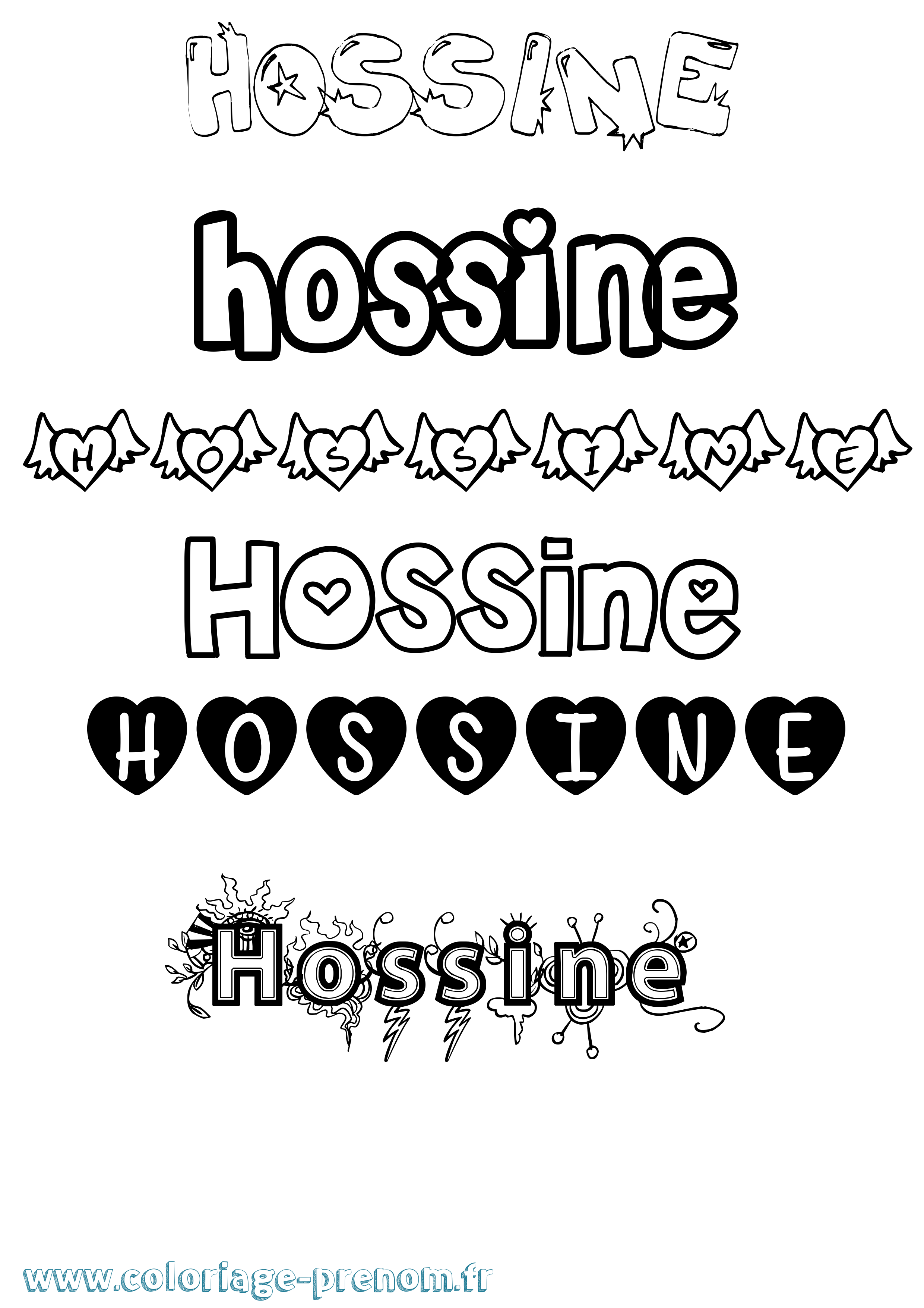 Coloriage Hossine Girly Coloriage prénom Hossine Girly