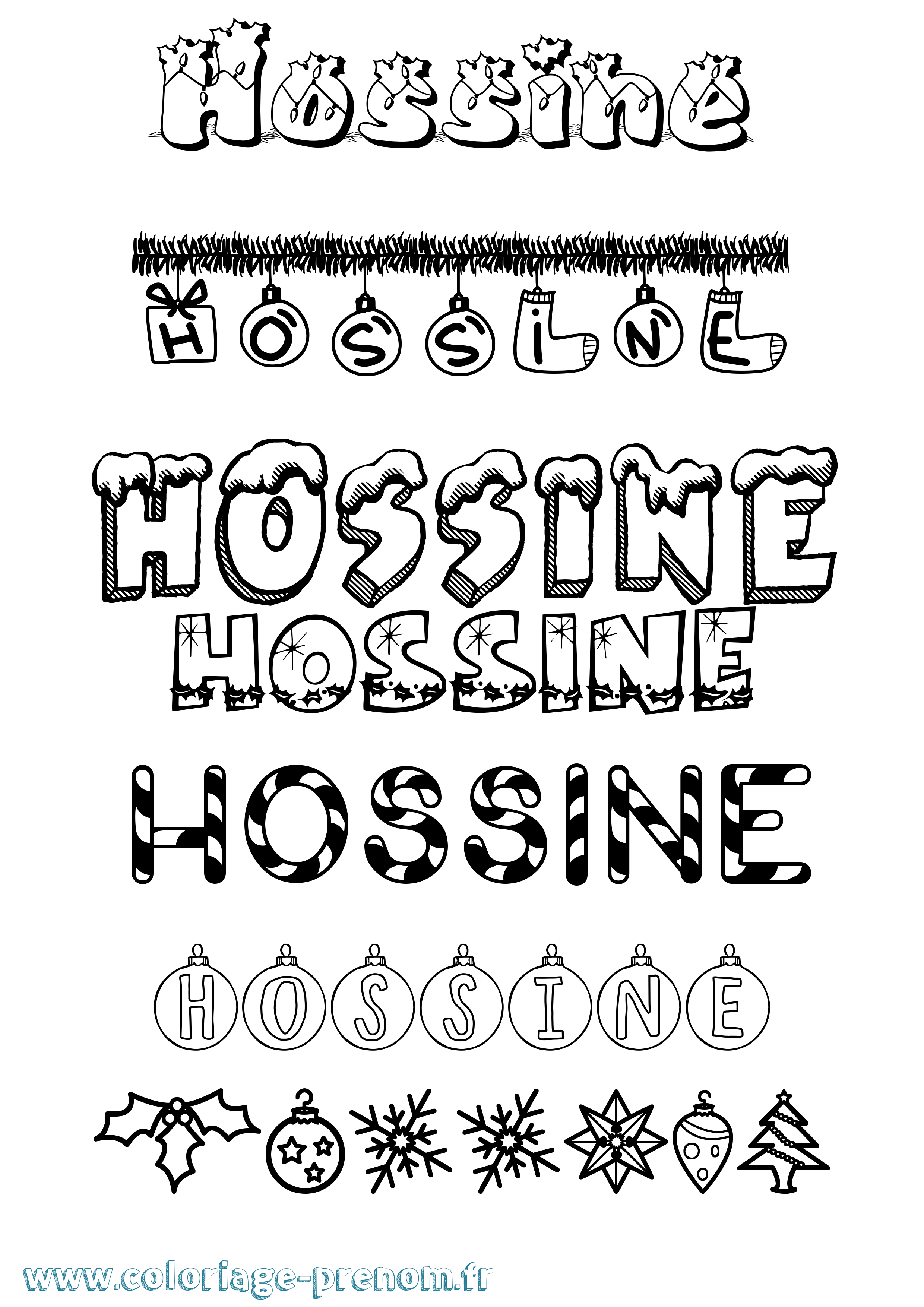 Coloriage Hossine Noël Coloriage prénom Hossine Noël