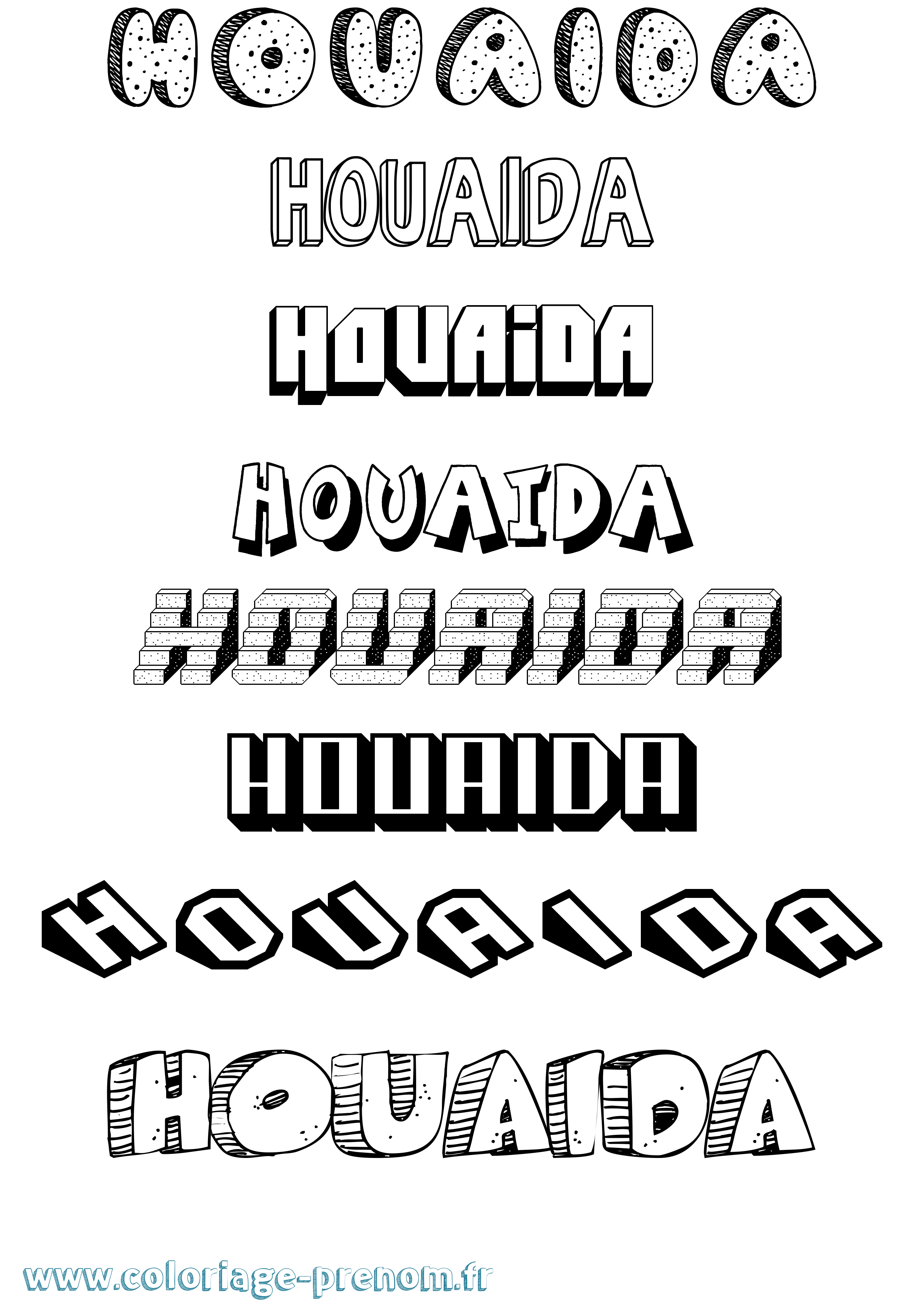 Coloriage Houaida Effet 3D Coloriage prénom Houaida Effet 3D
