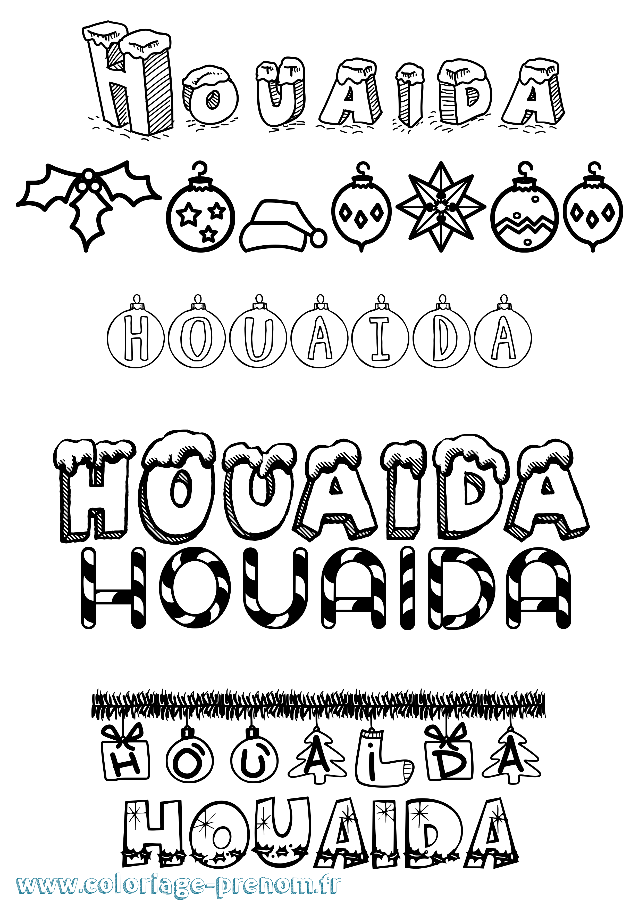 Coloriage Houaida Noël Coloriage prénom Houaida Noël