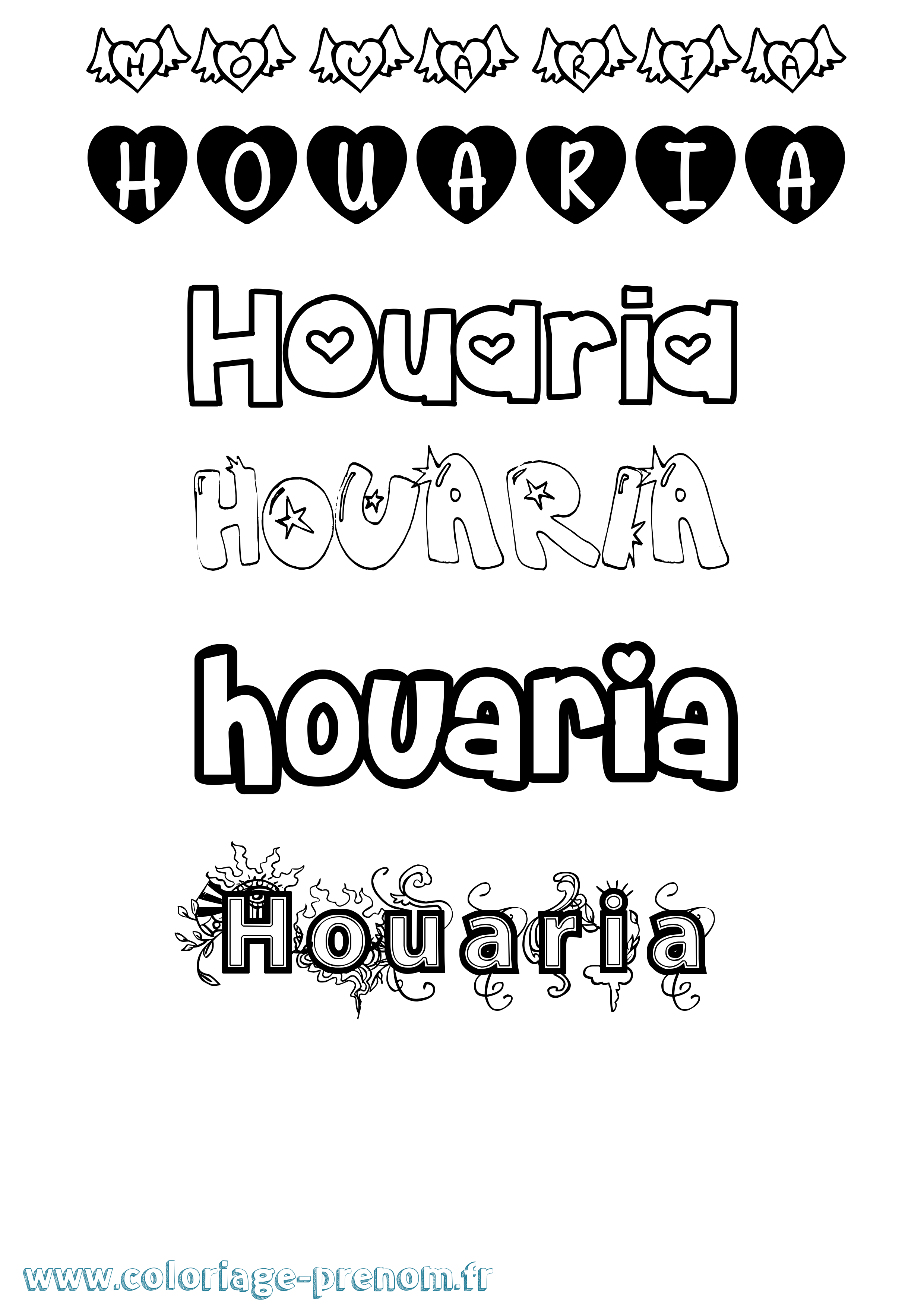 Coloriage Houaria Girly Coloriage prénom Houaria Girly