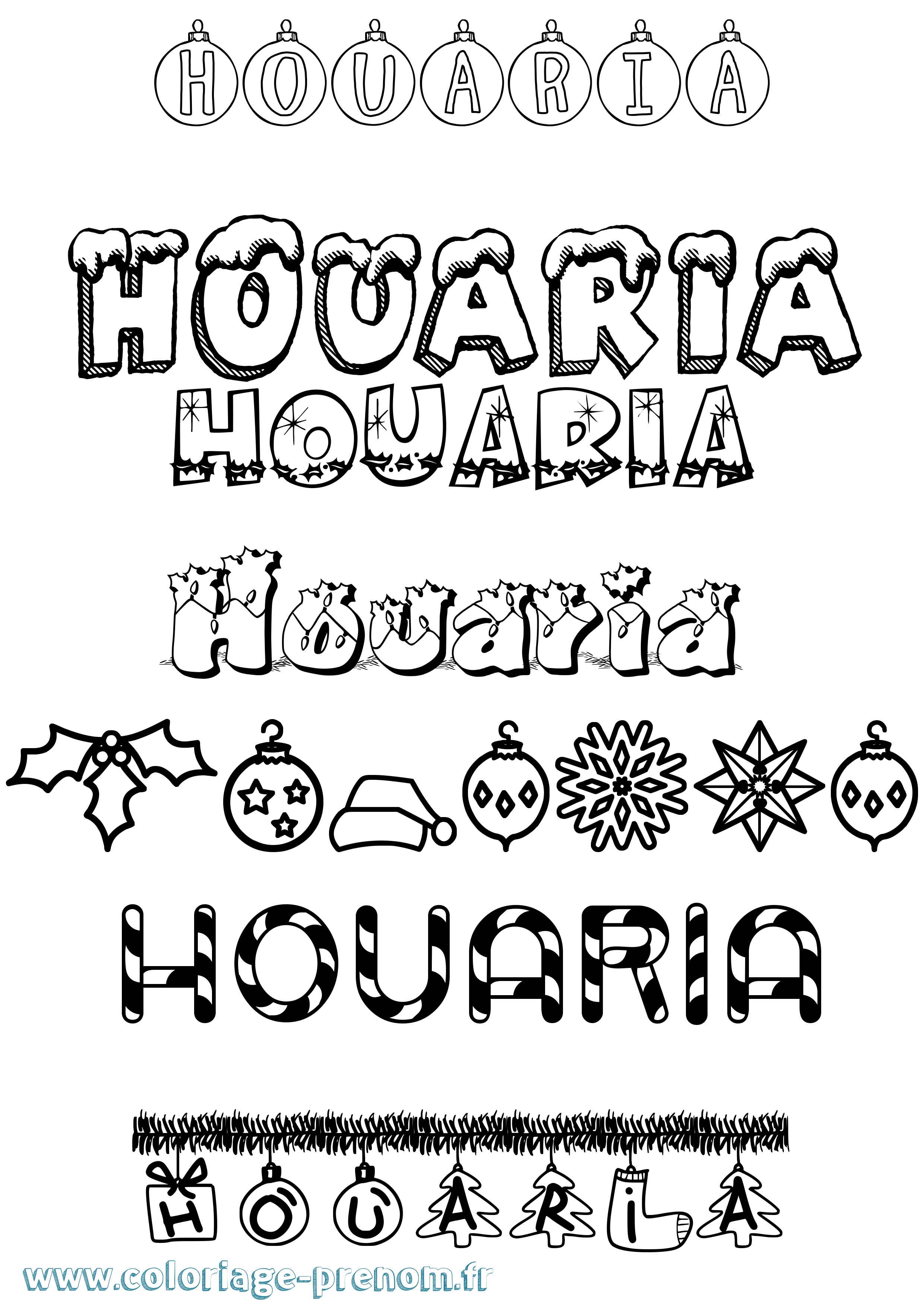 Coloriage Houaria Noël Coloriage prénom Houaria Noël