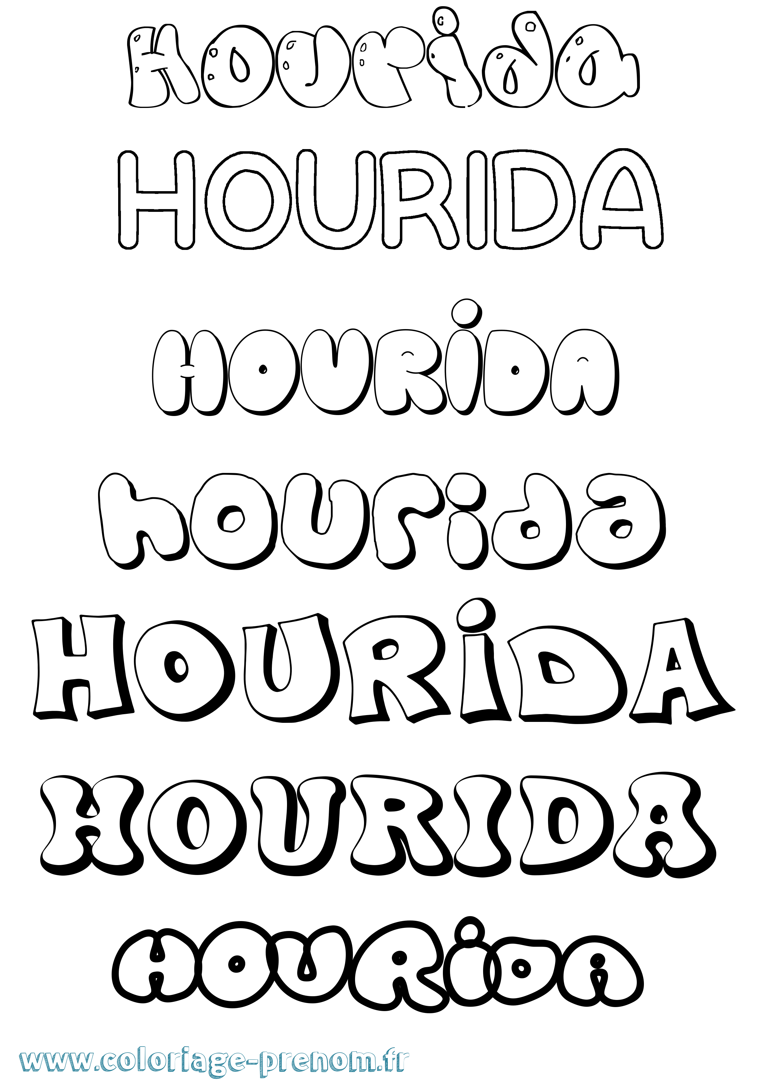 Coloriage Hourida Bubble Coloriage prénom Hourida Bubble
