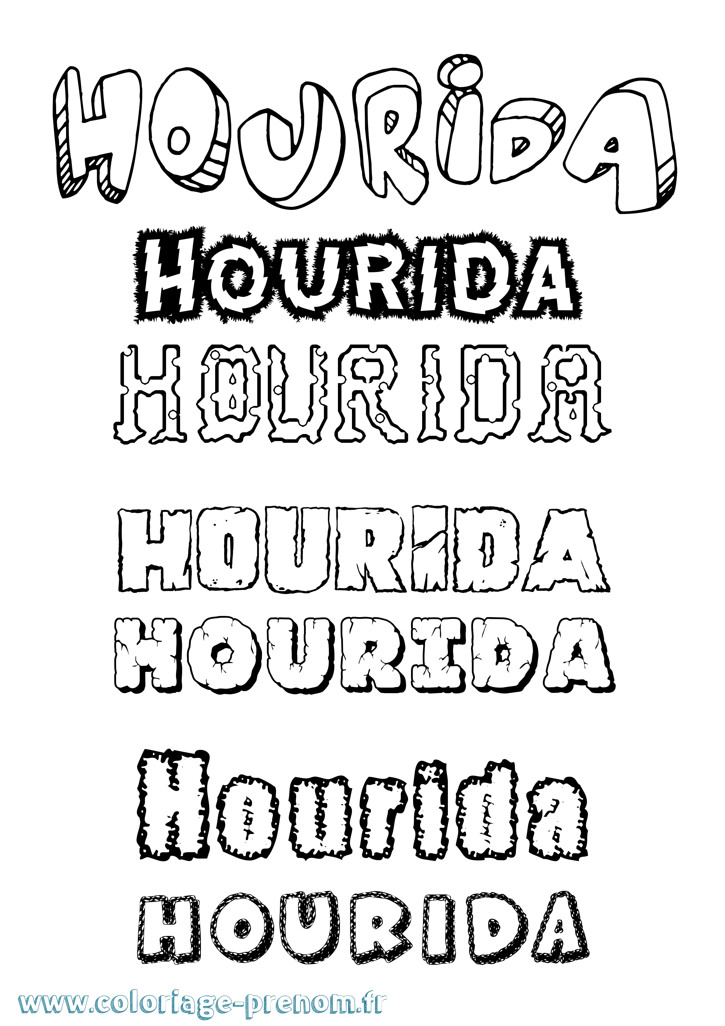 Coloriage Hourida Destructuré Coloriage prénom Hourida Destructuré