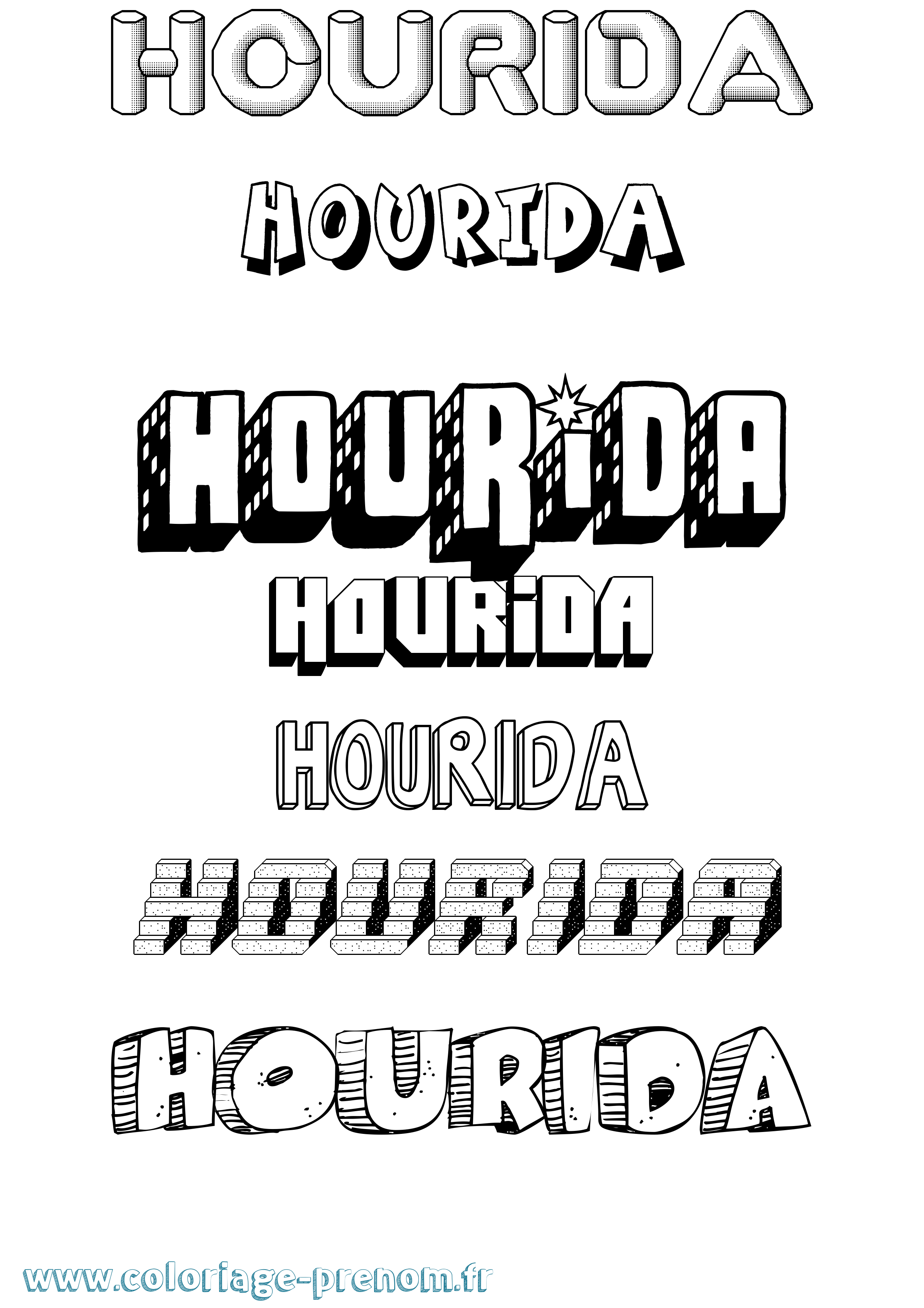 Coloriage Hourida Effet 3D Coloriage prénom Hourida Effet 3D