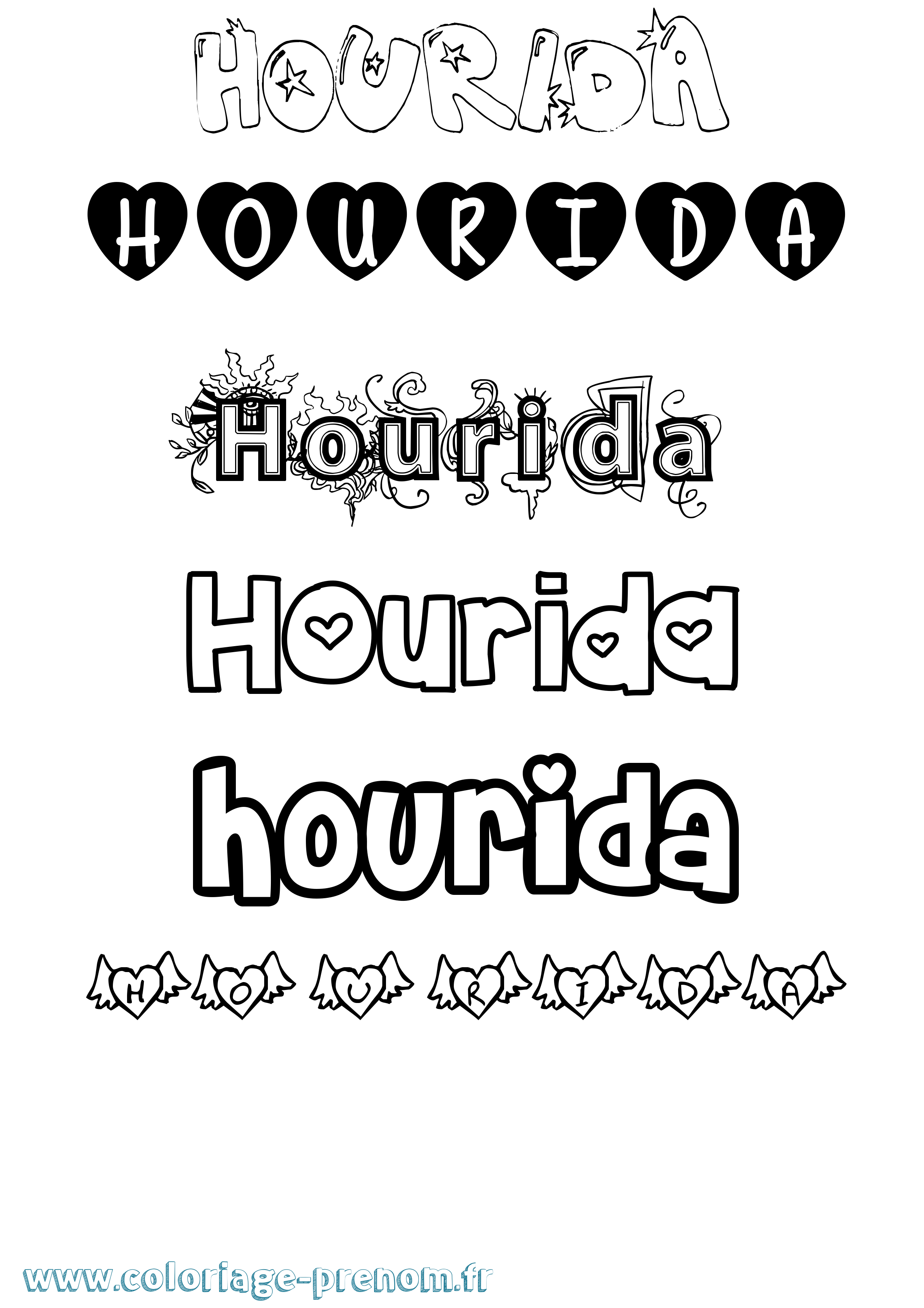 Coloriage Hourida Girly Coloriage prénom Hourida Girly