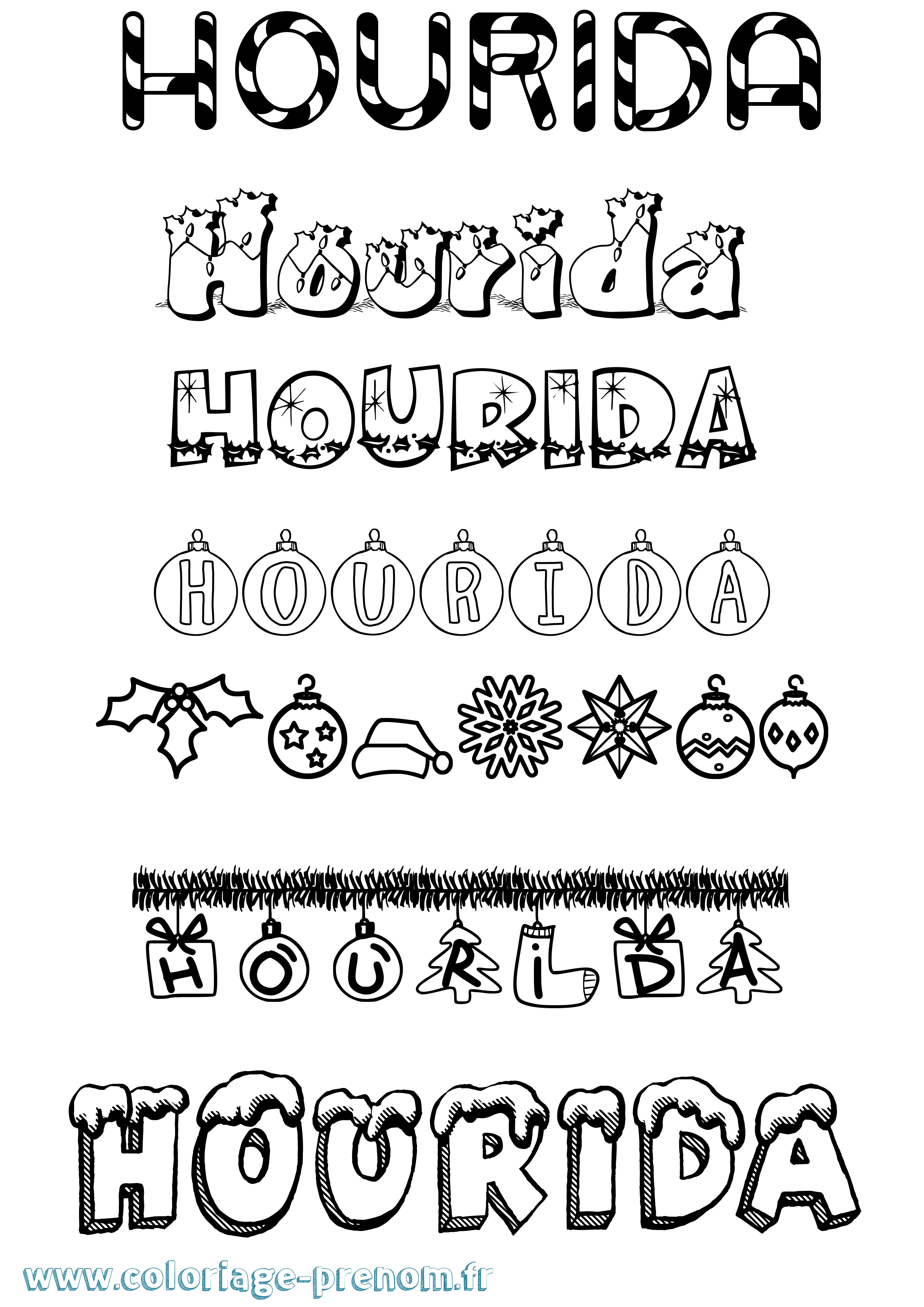 Coloriage Hourida Noël Coloriage prénom Hourida Noël