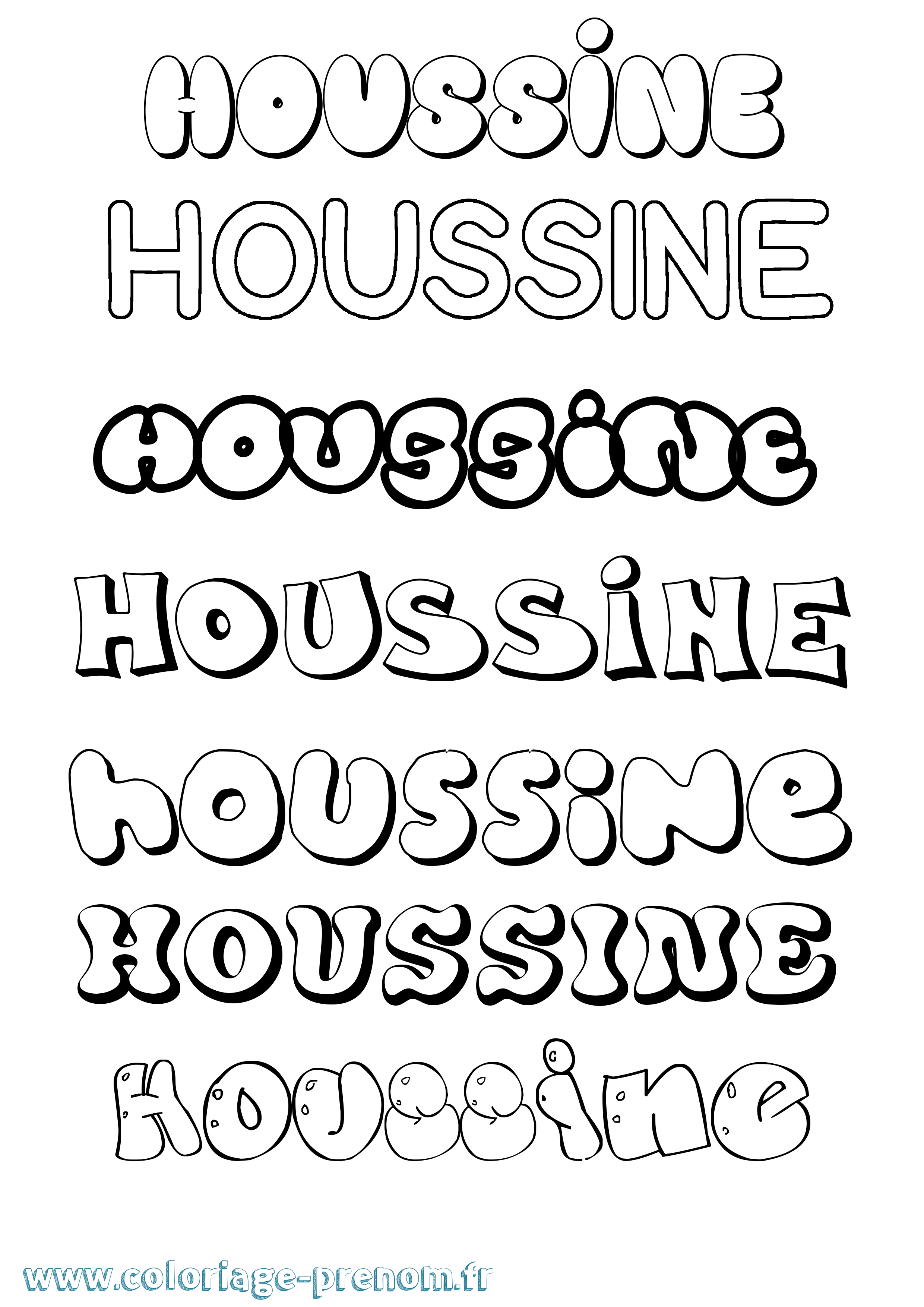 Coloriage Houssine Bubble Coloriage prénom Houssine Bubble