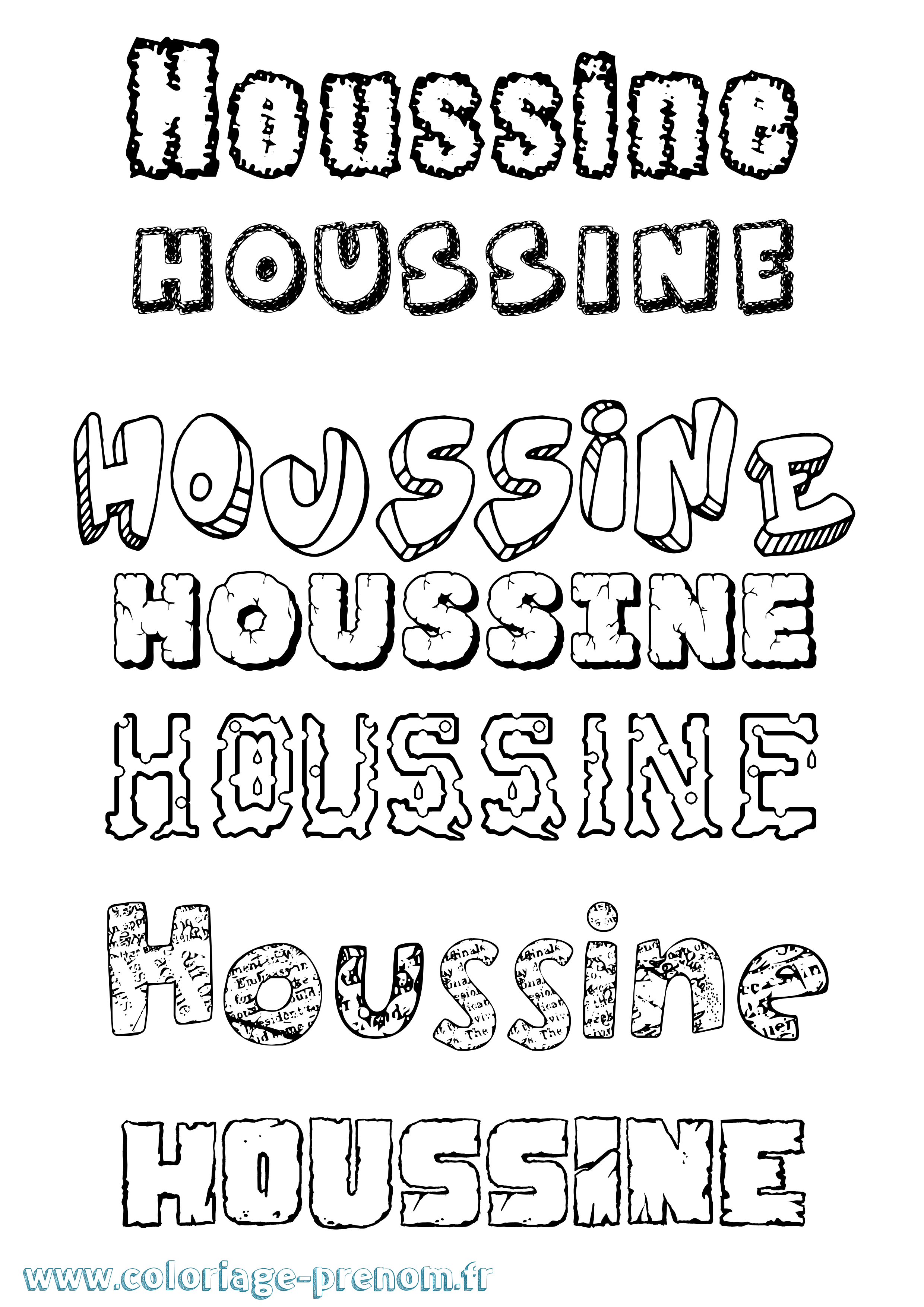 Coloriage Houssine Destructuré Coloriage prénom Houssine Destructuré