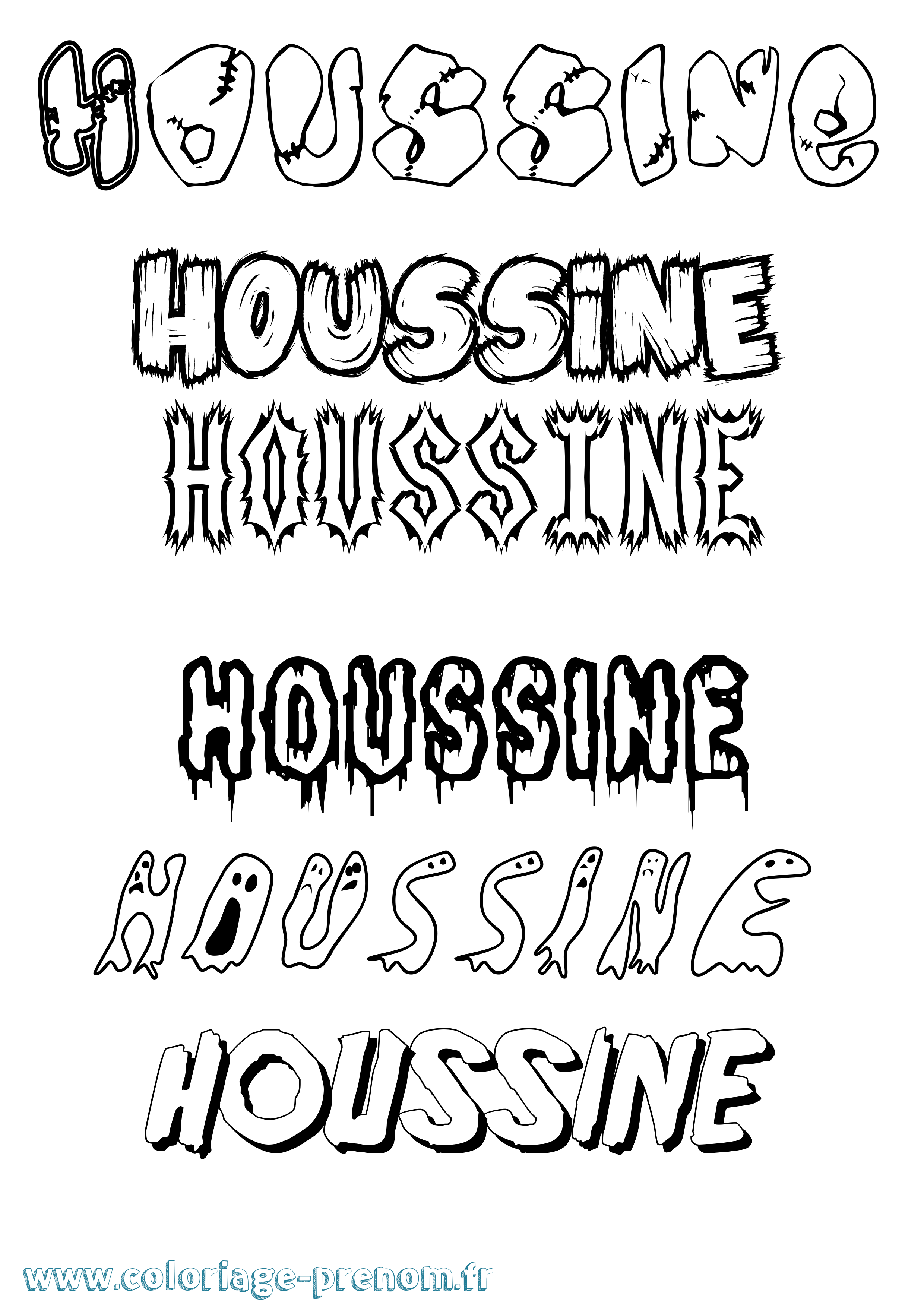 Coloriage Houssine Frisson Coloriage prénom Houssine Frisson