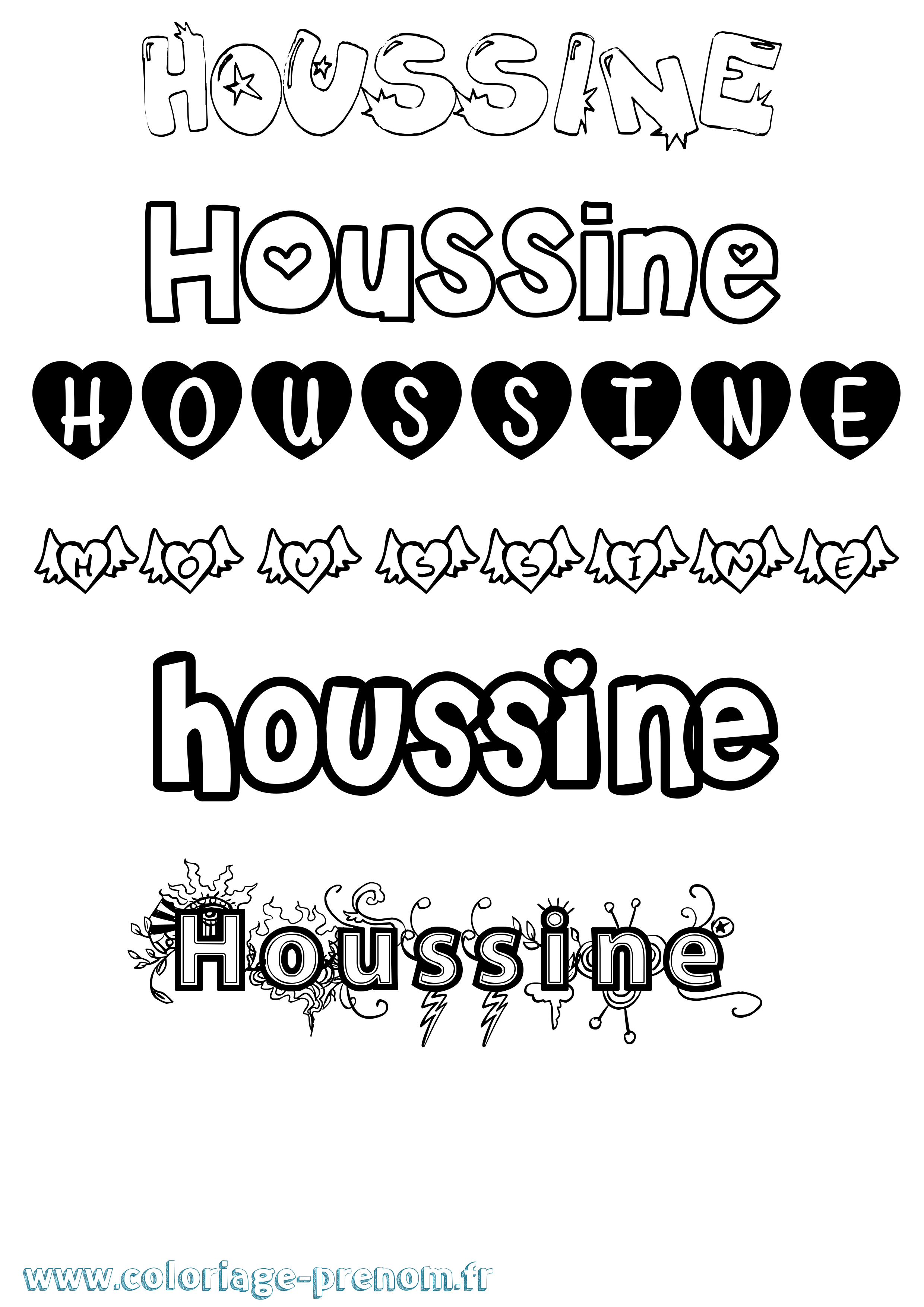 Coloriage Houssine Girly Coloriage prénom Houssine Girly