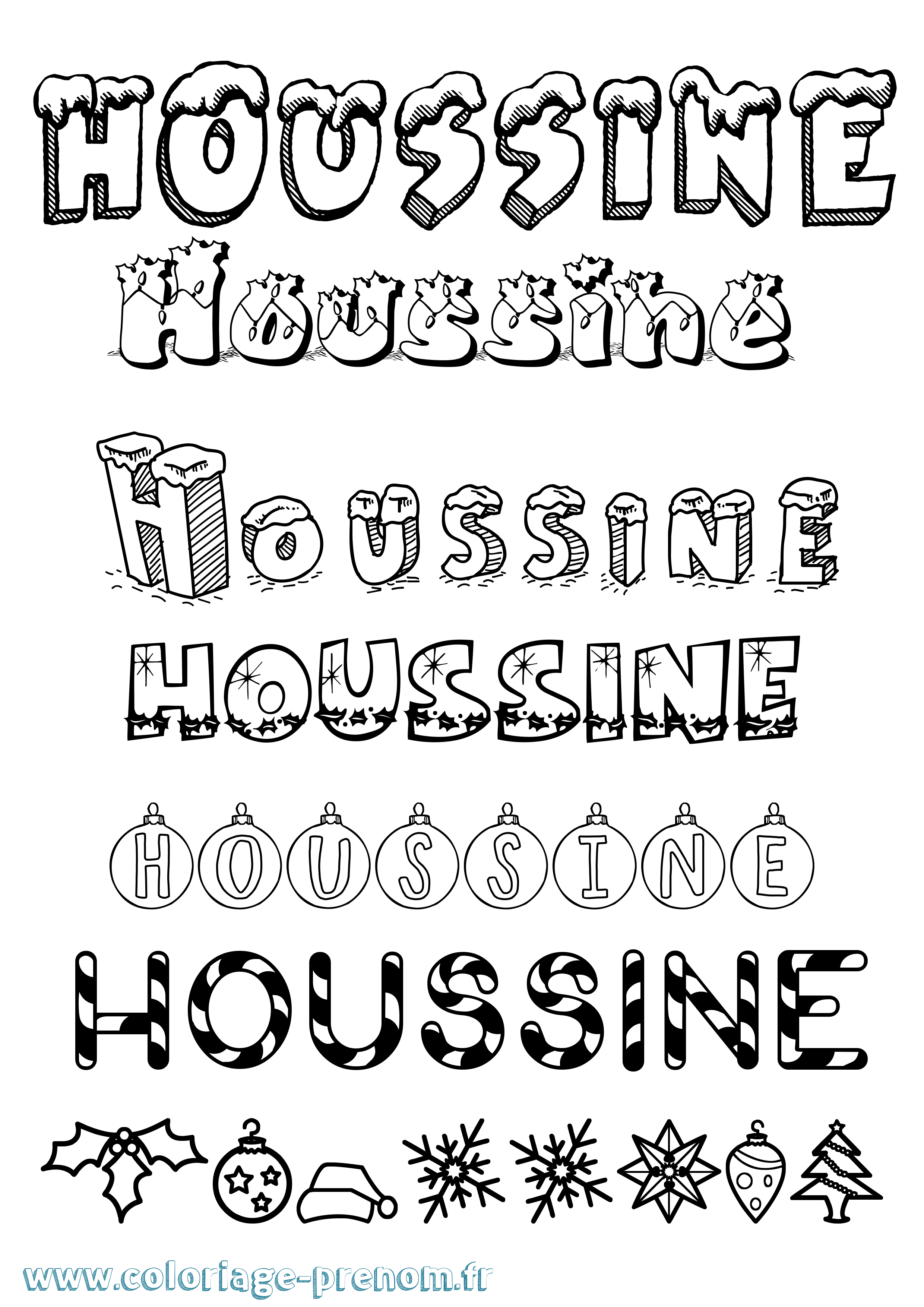 Coloriage Houssine Noël Coloriage prénom Houssine Noël