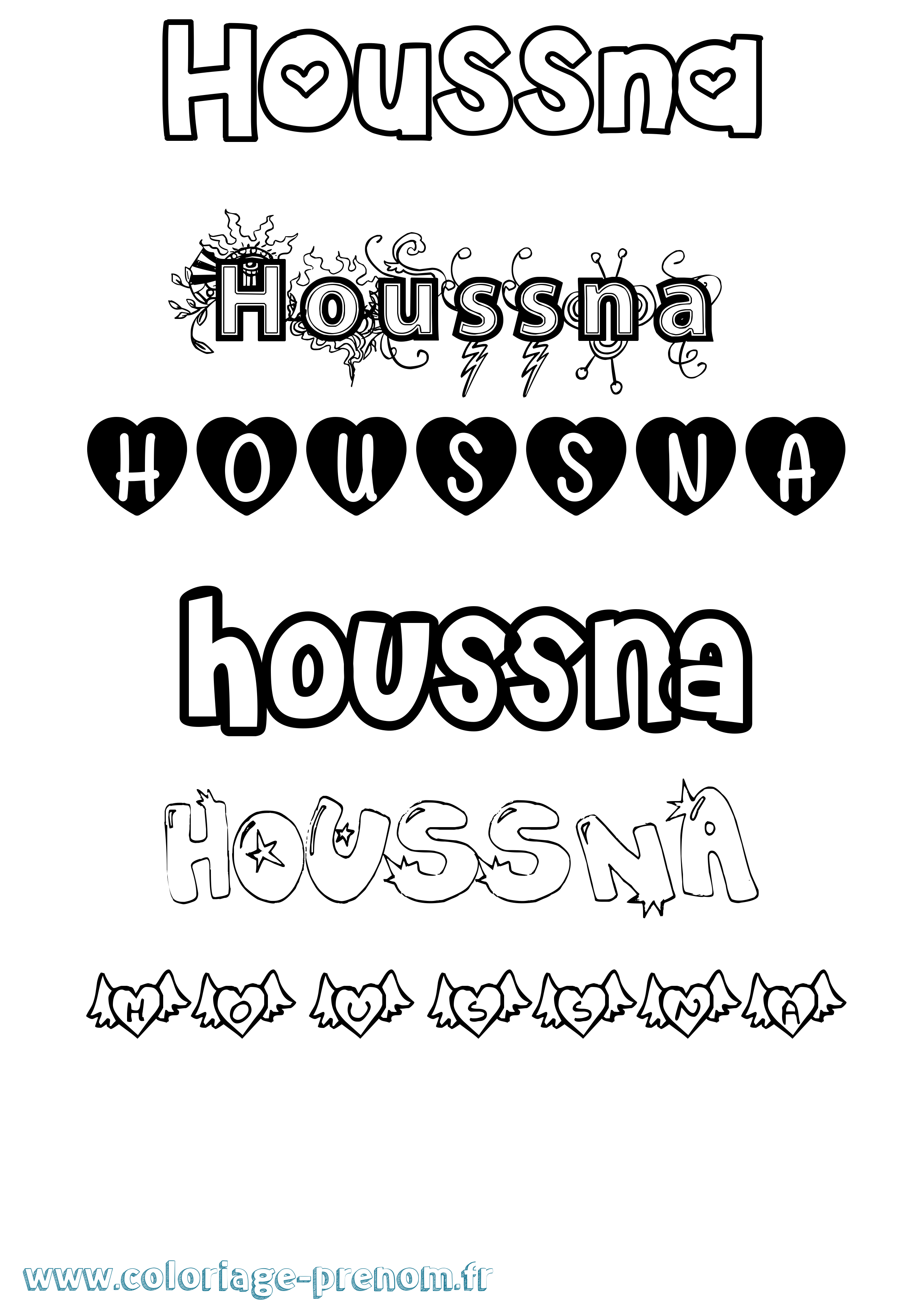 Coloriage Houssna Girly Coloriage prénom Houssna Girly