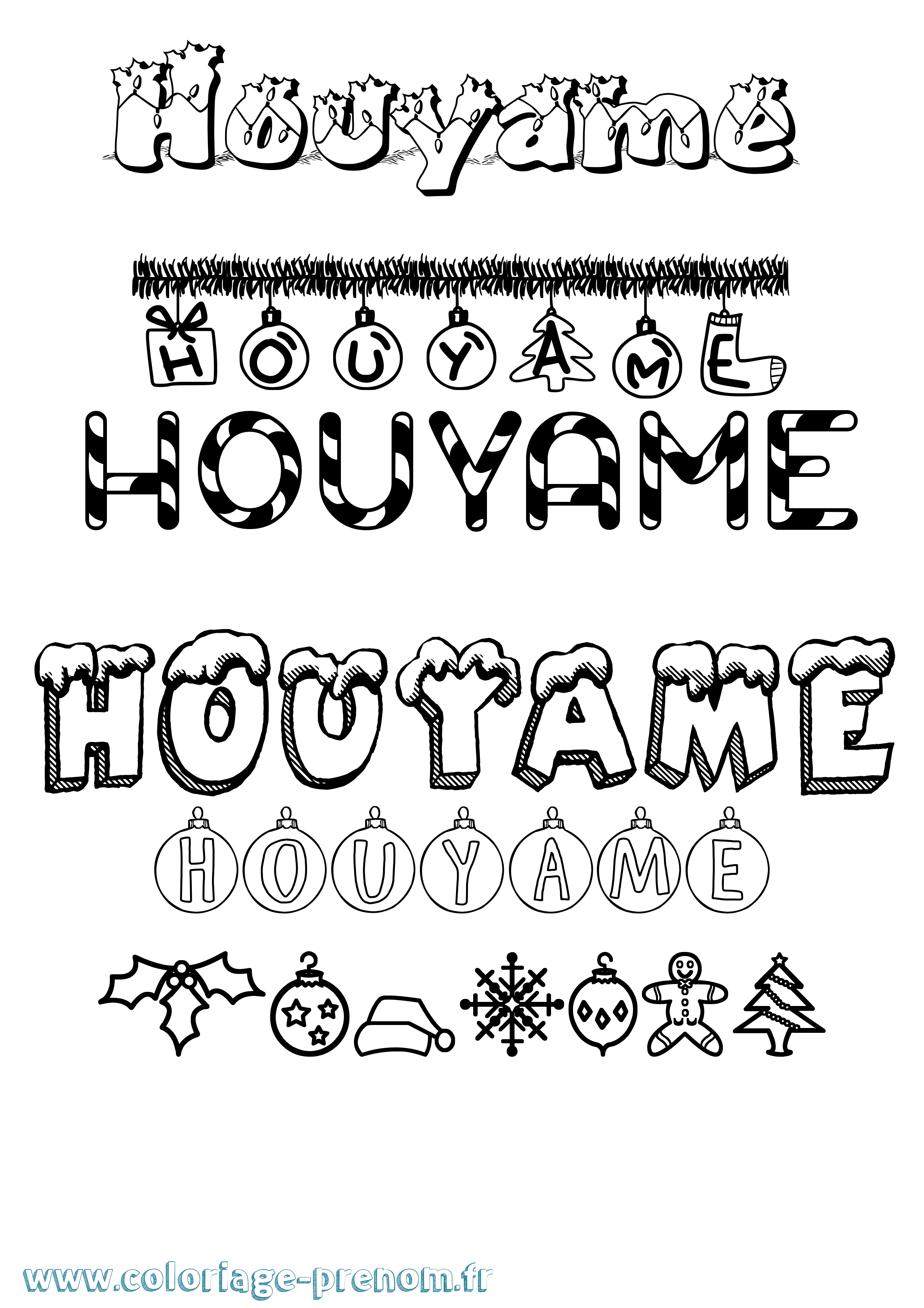 Coloriage Houyame Noël Coloriage prénom Houyame Noël