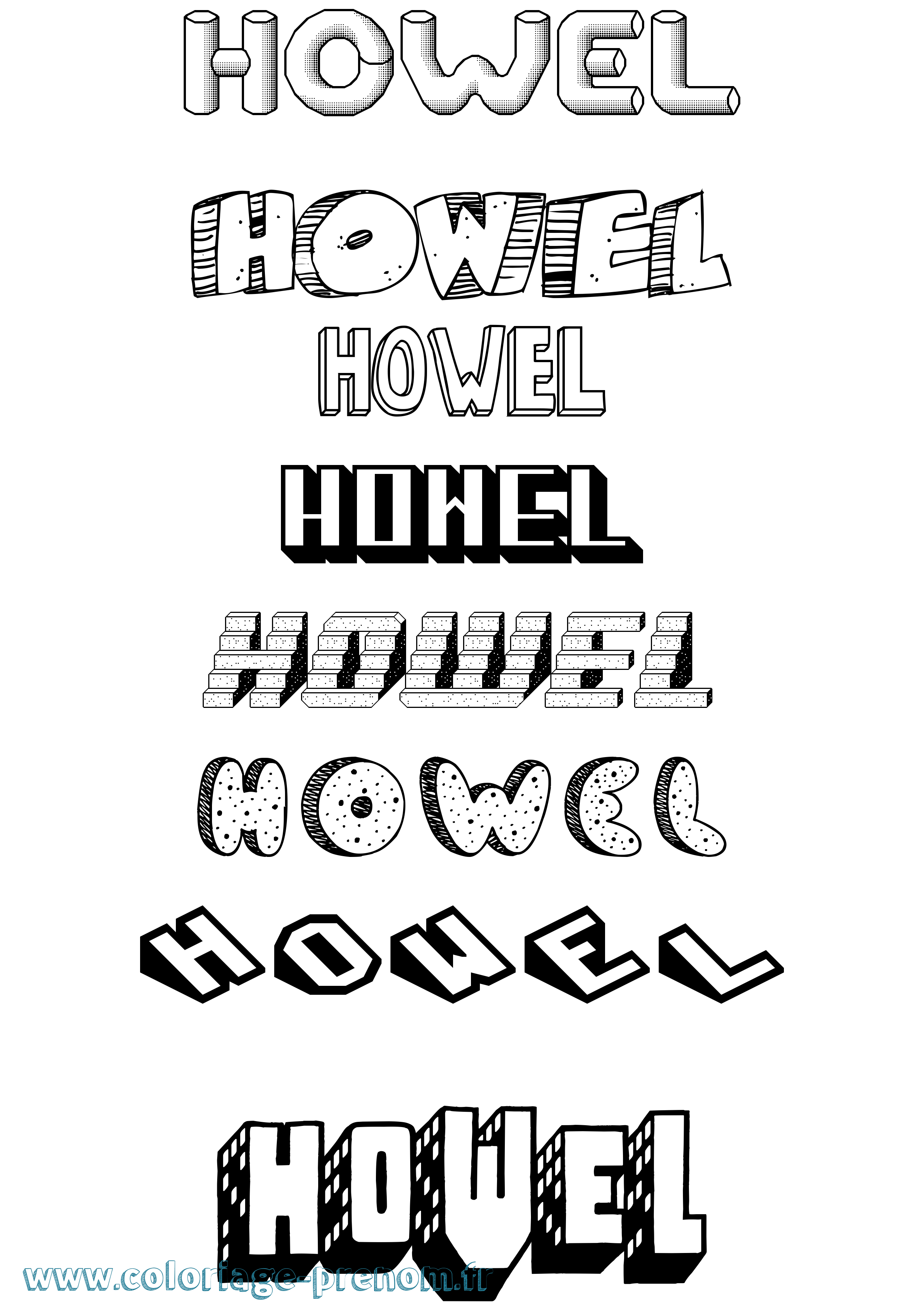 Coloriage Howel Effet 3D Coloriage prénom Howel Effet 3D
