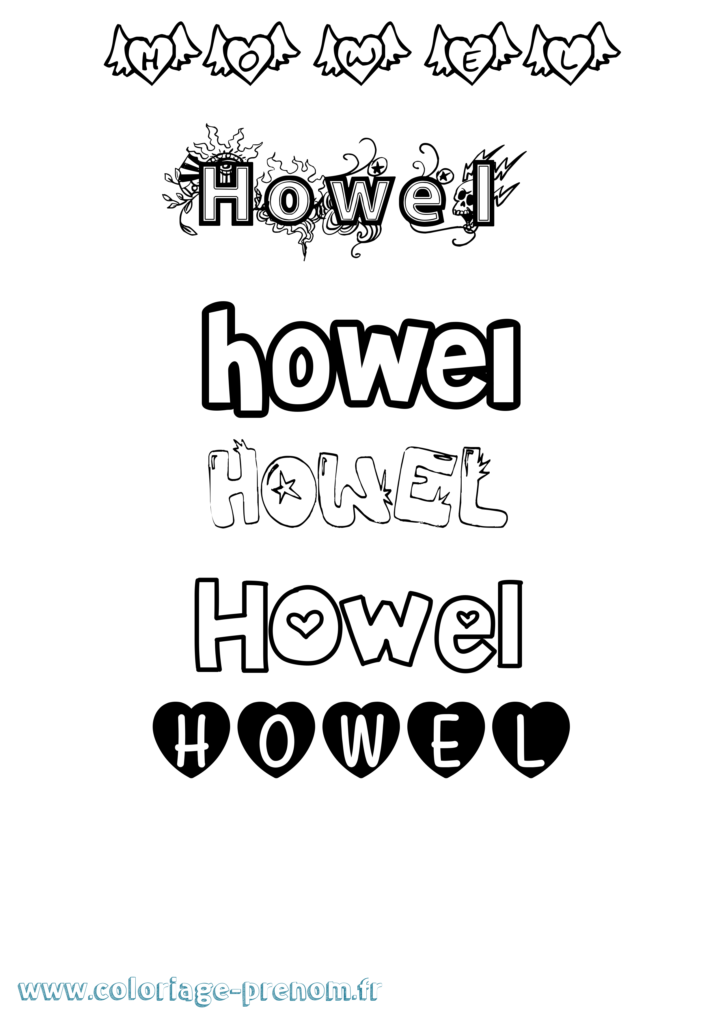 Coloriage Howel Girly Coloriage prénom Howel Girly
