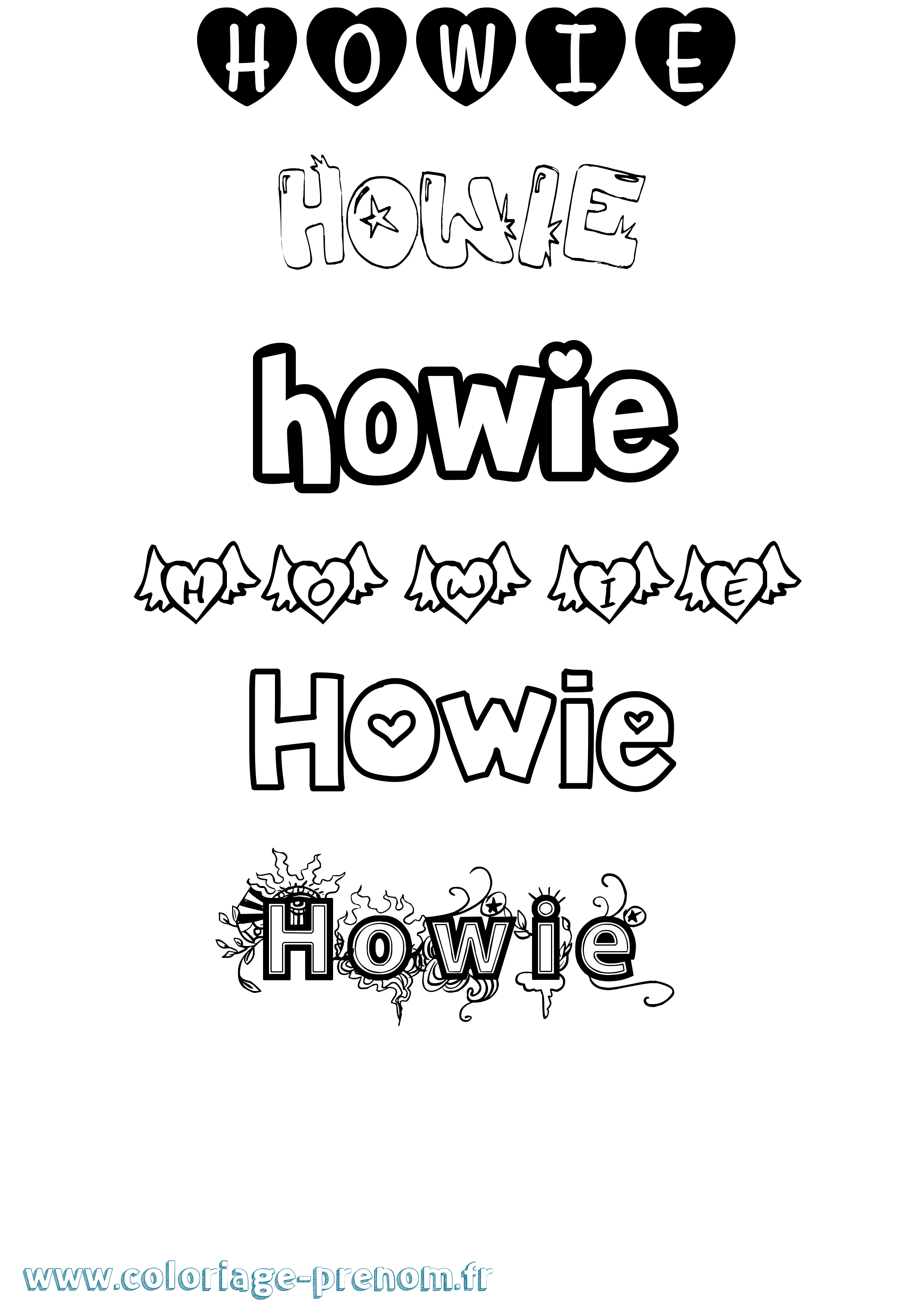 Coloriage Howie Girly Coloriage prénom Howie Girly