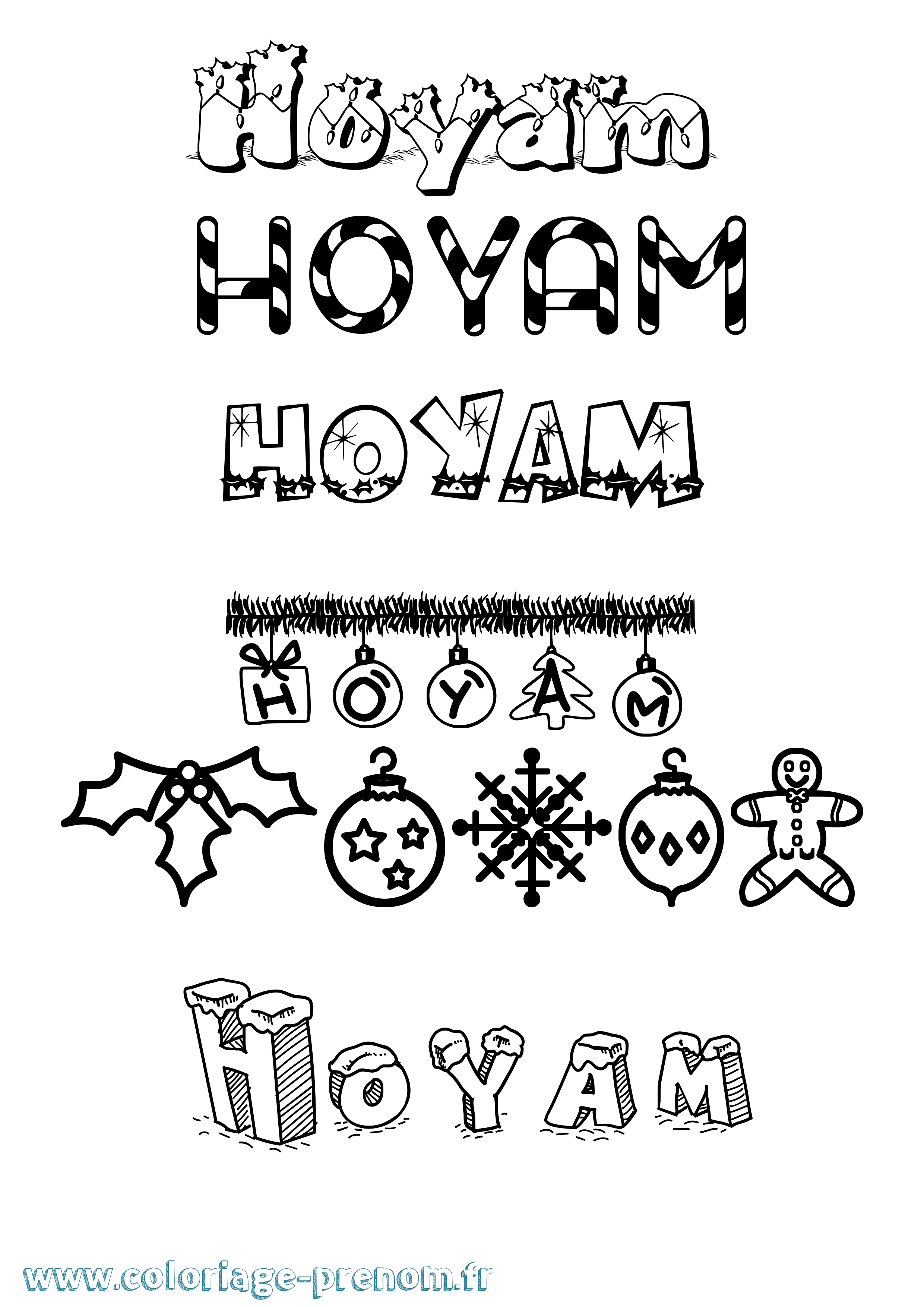 Coloriage Hoyam Noël Coloriage prénom Hoyam Noël