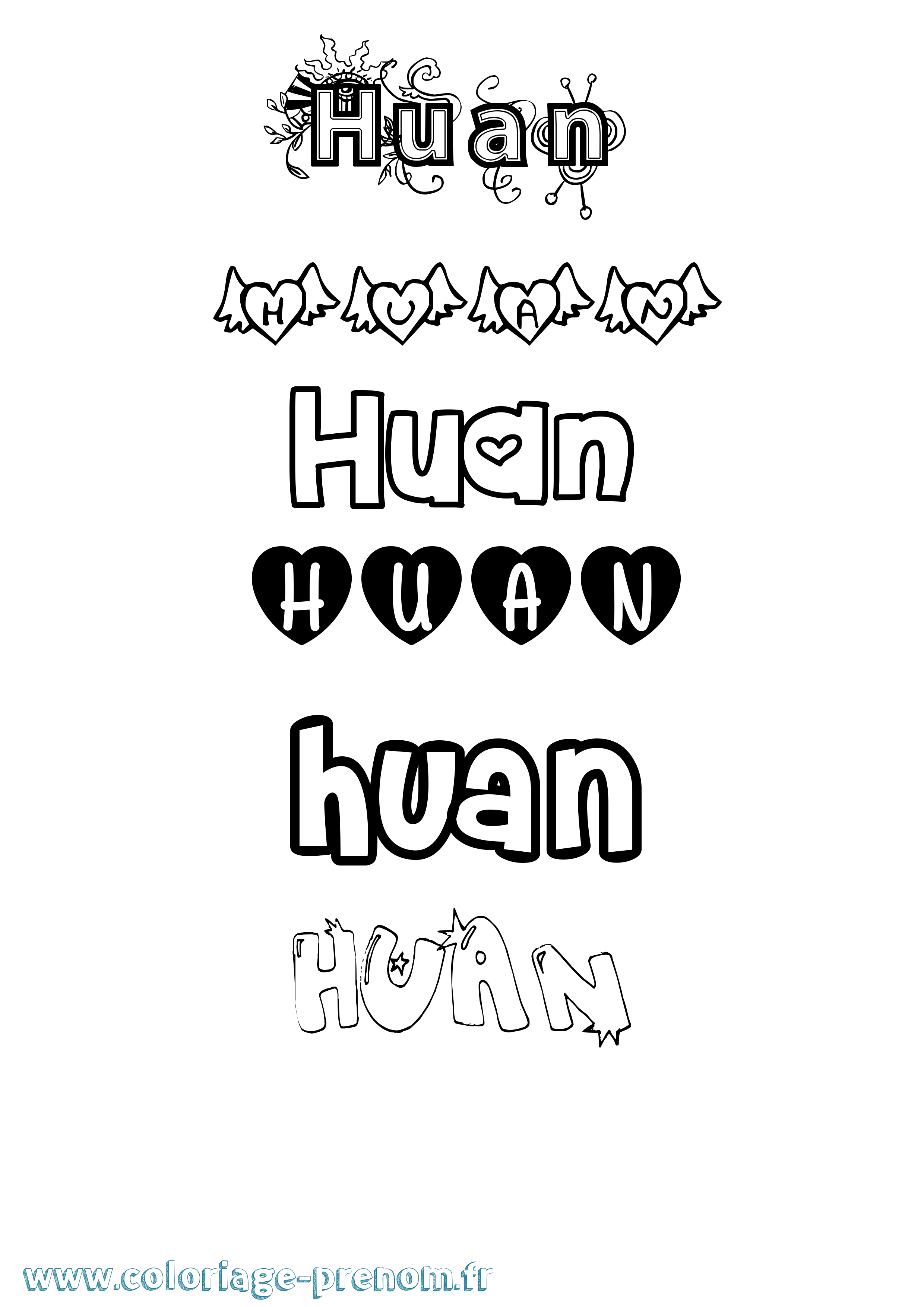Coloriage Huan Girly Coloriage prénom Huan Girly