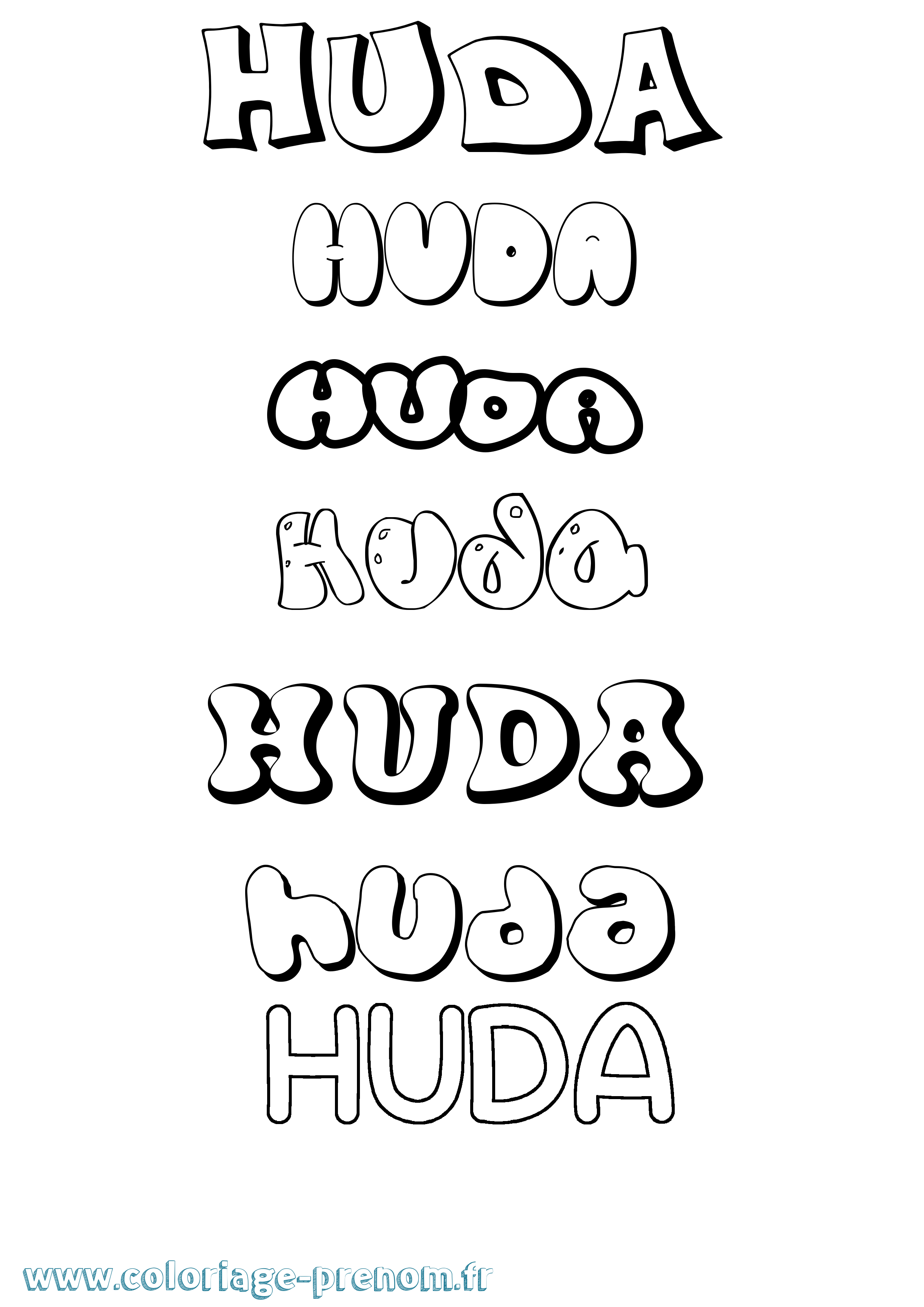 Coloriage Huda Bubble Coloriage prénom Huda Bubble