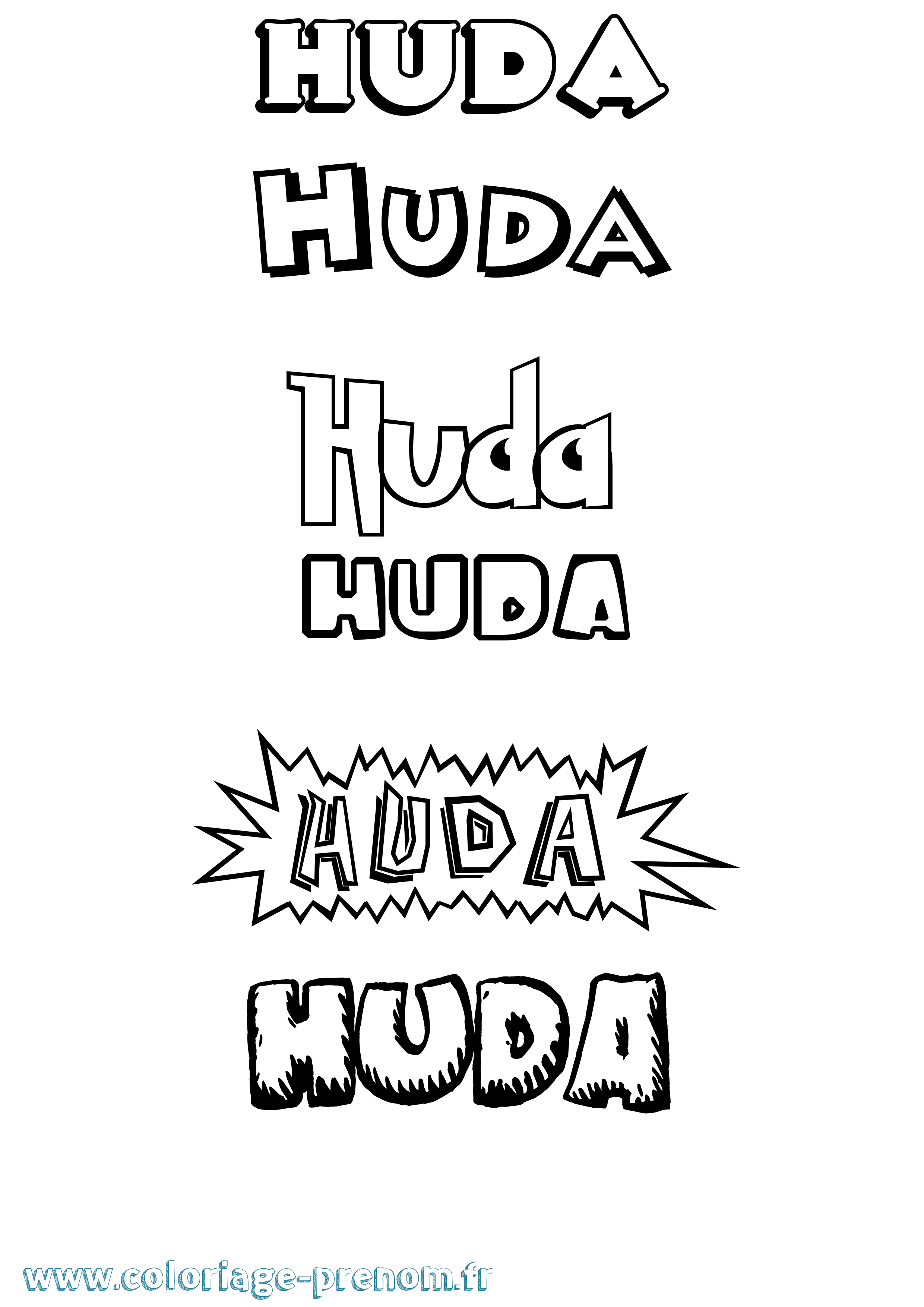 Coloriage Huda Dessin Animé Coloriage prénom Huda Dessin Animé