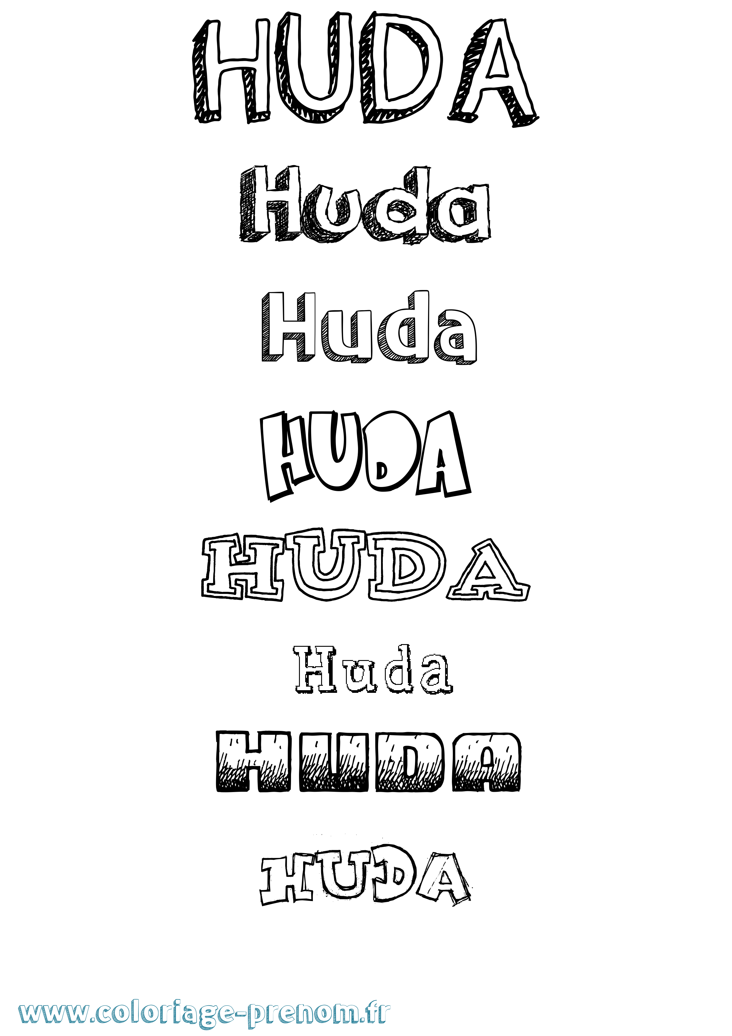 Coloriage Huda Dessiné Coloriage prénom Huda Dessiné