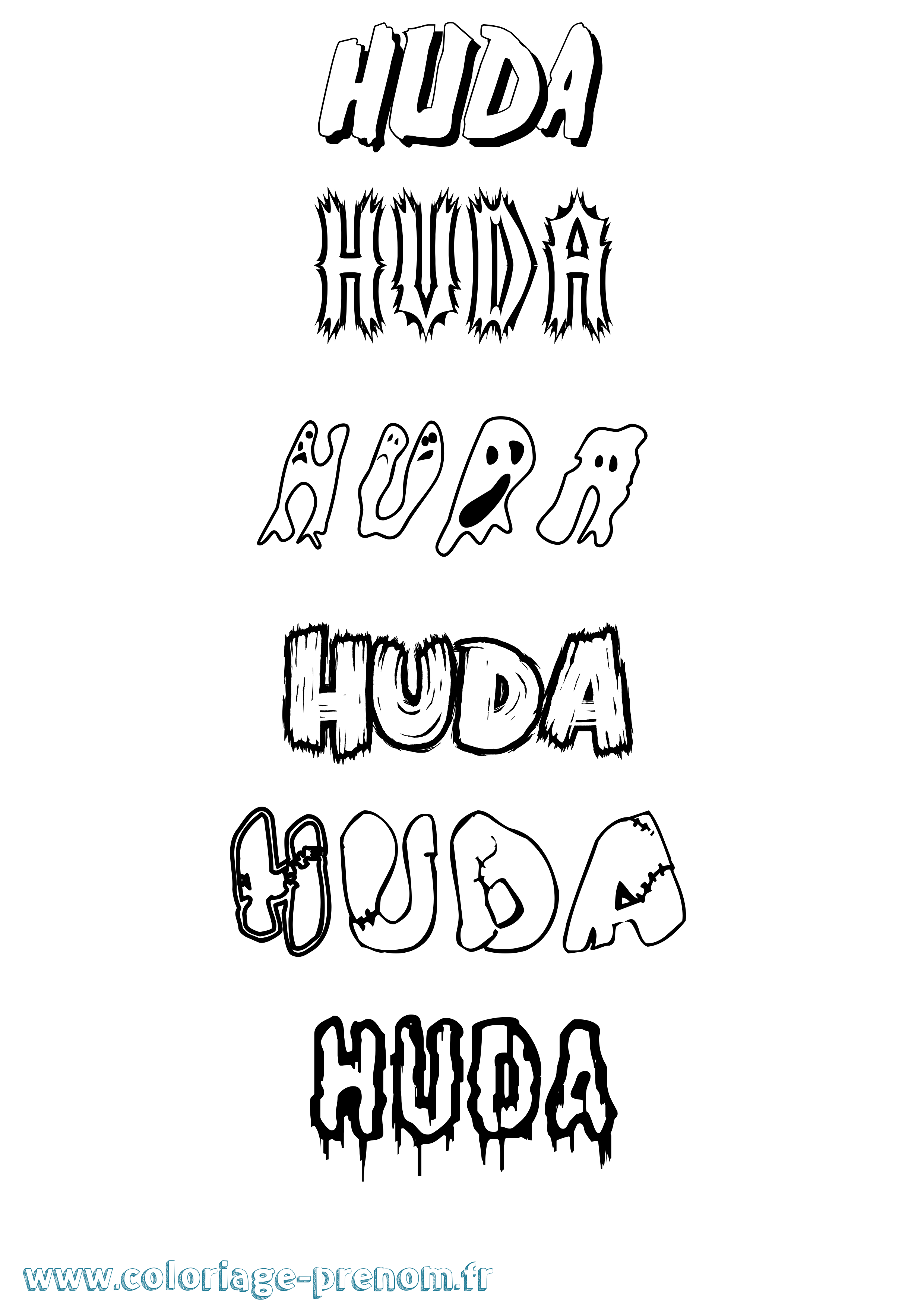 Coloriage Huda Frisson Coloriage prénom Huda Frisson