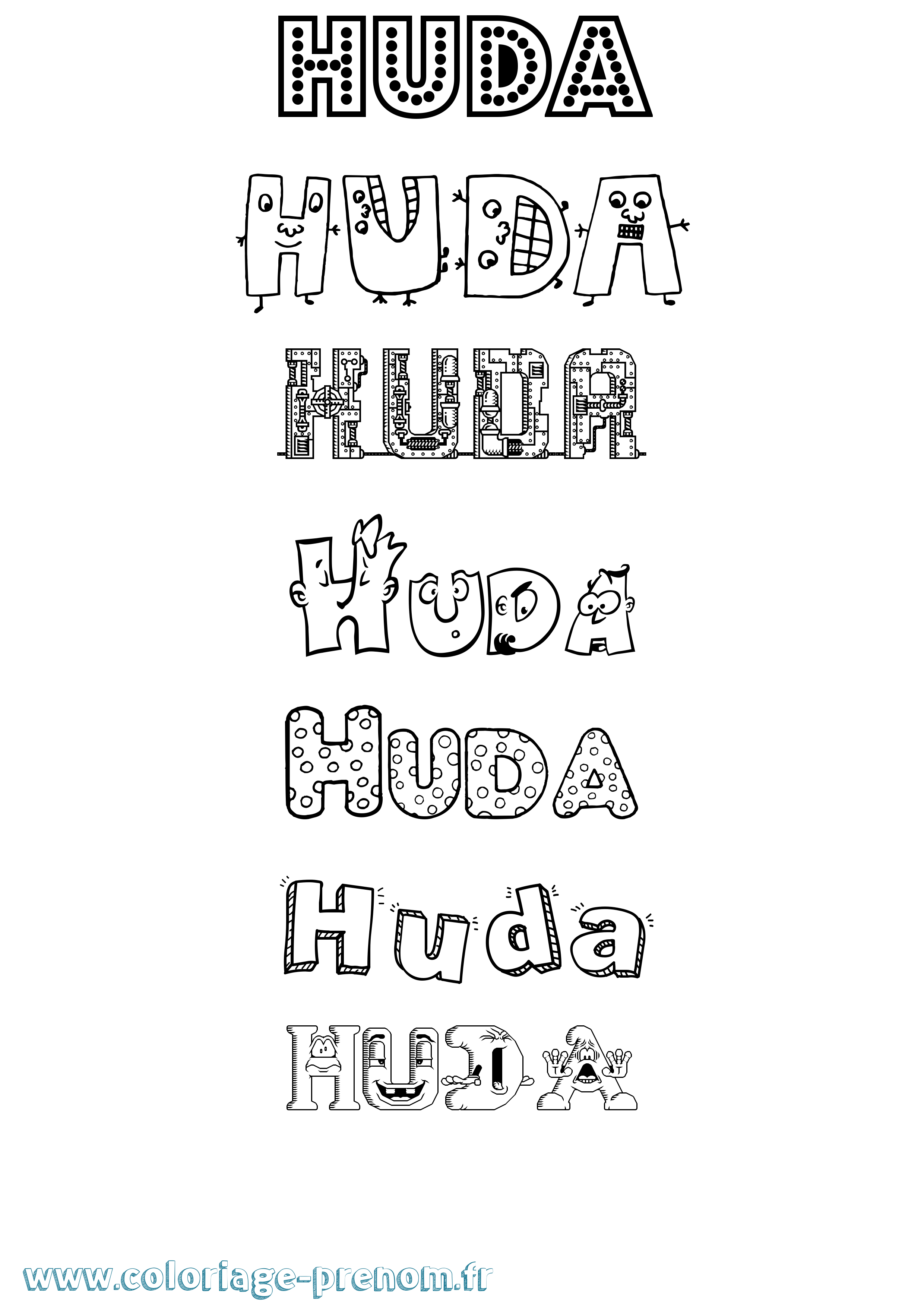 Coloriage Huda Fun Coloriage prénom Huda Fun