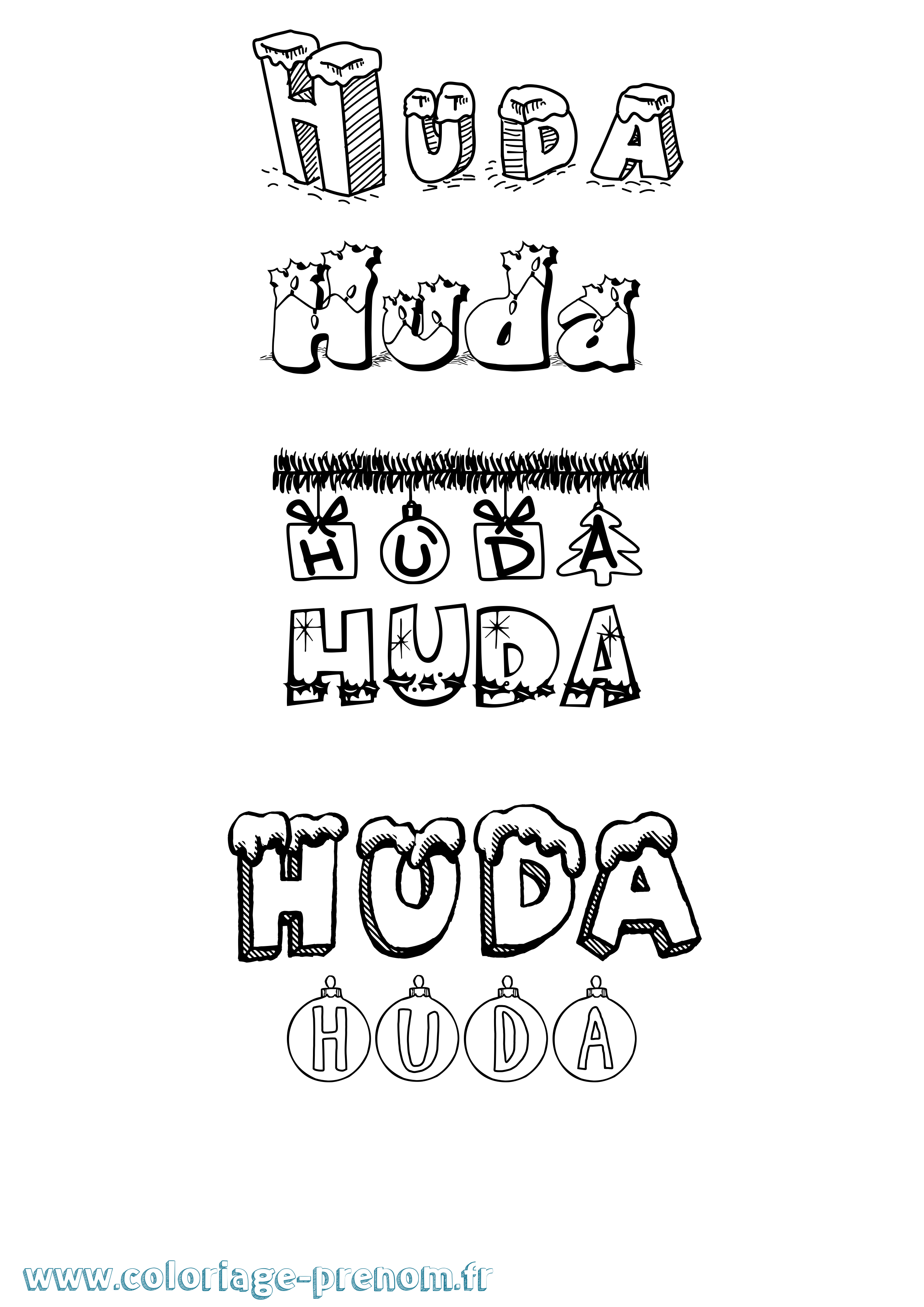 Coloriage Huda Noël Coloriage prénom Huda Noël