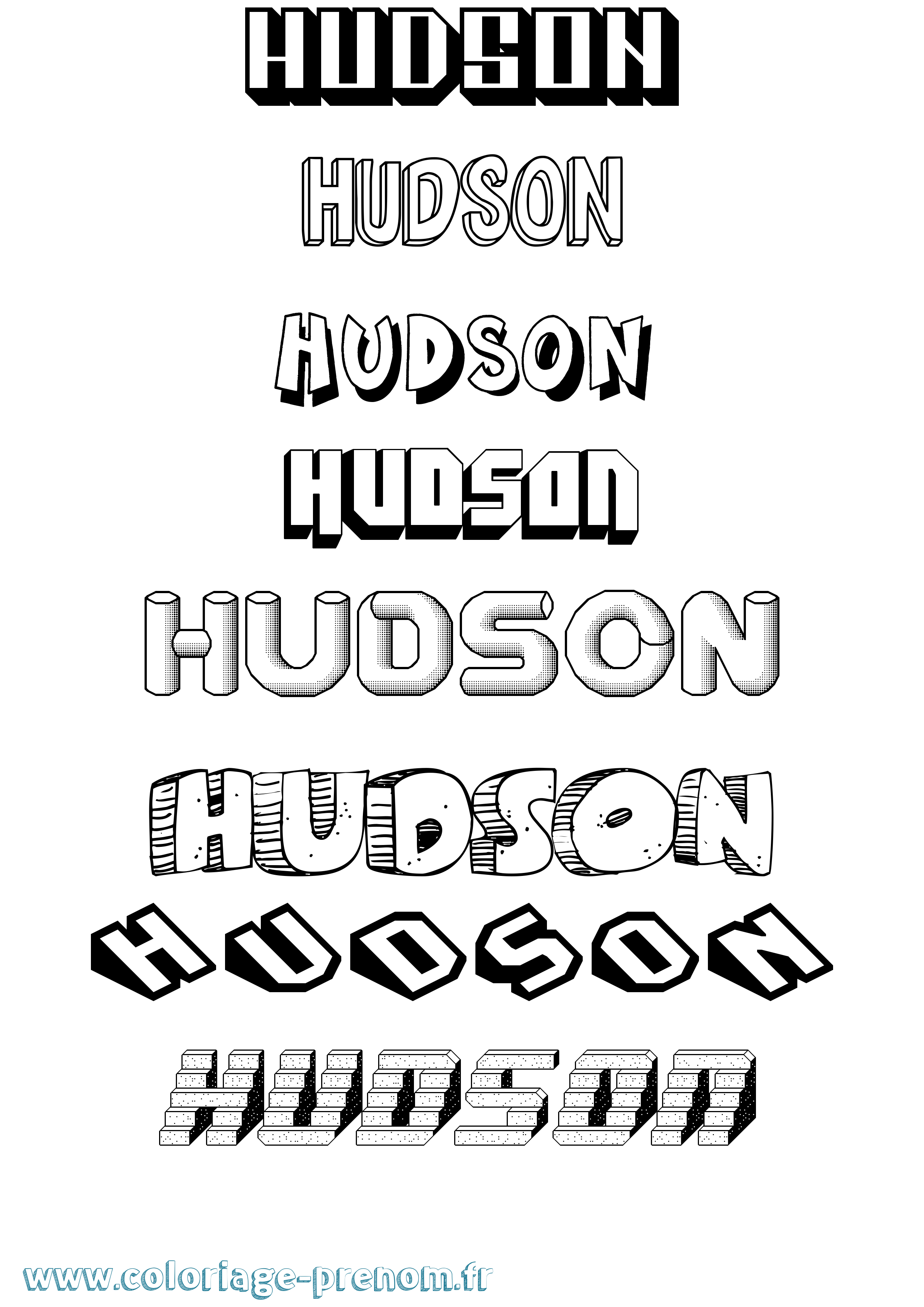 Coloriage Hudson Effet 3D Coloriage prénom Hudson Effet 3D