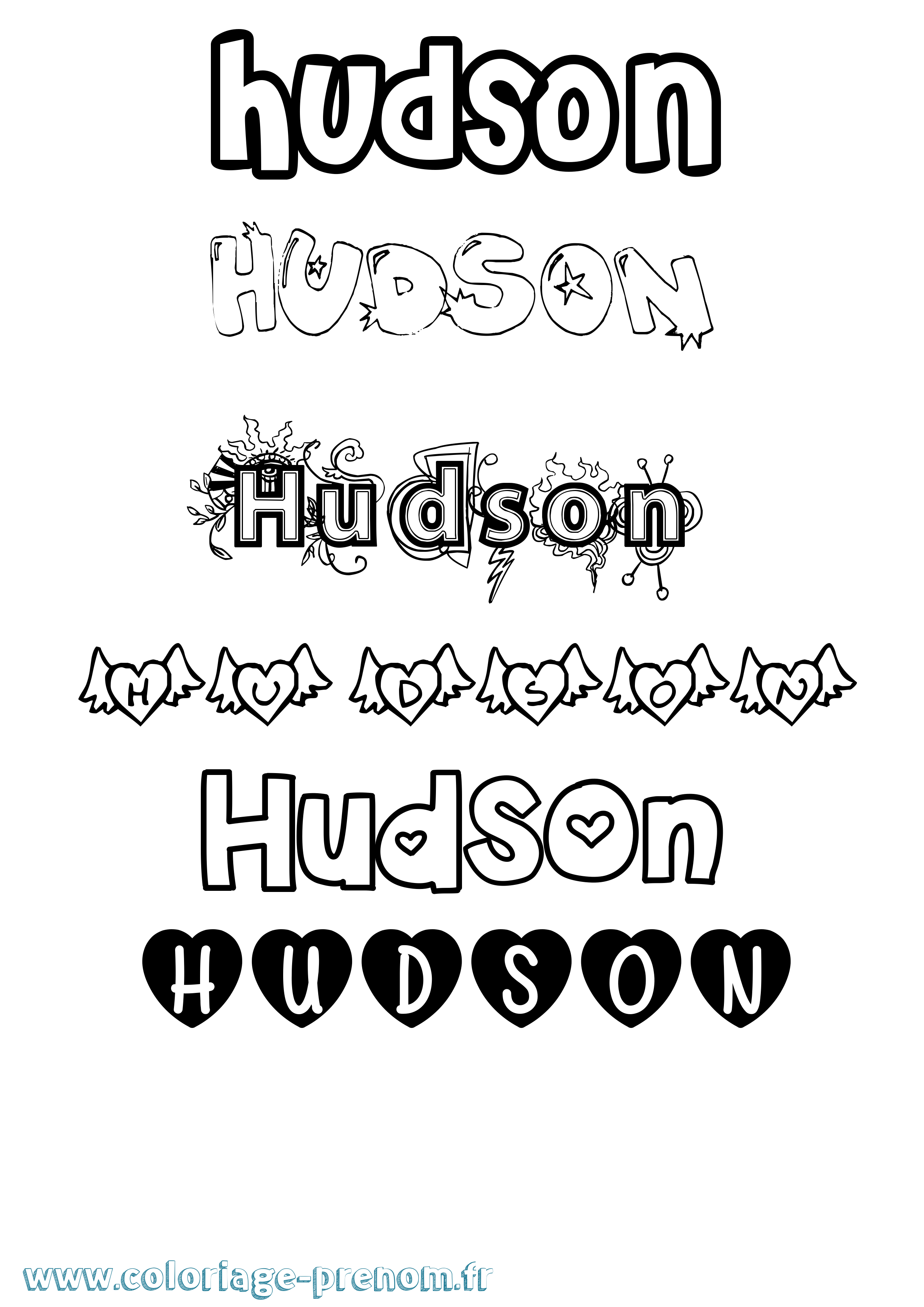 Coloriage Hudson Girly Coloriage prénom Hudson Girly