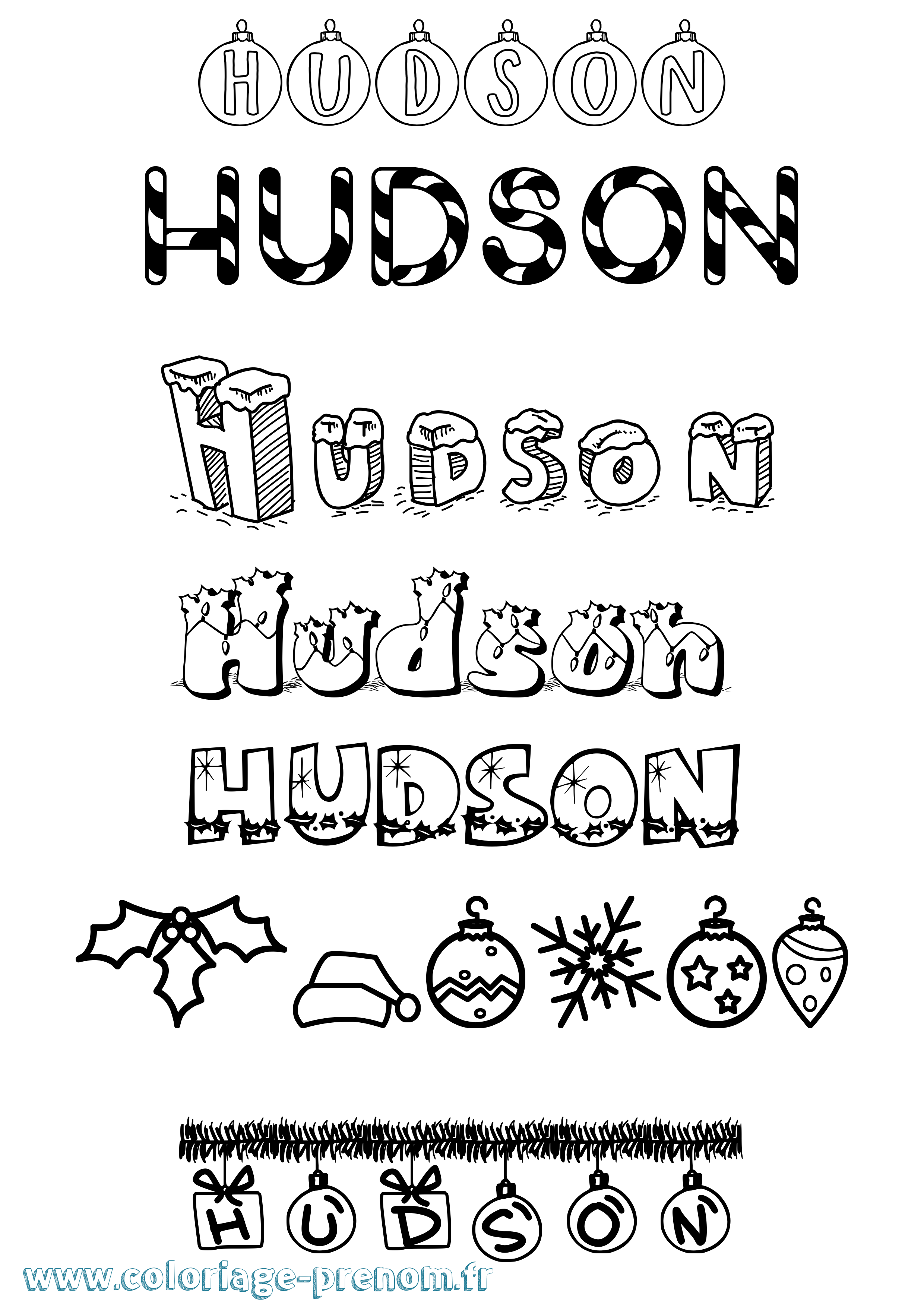 Coloriage Hudson Noël Coloriage prénom Hudson Noël