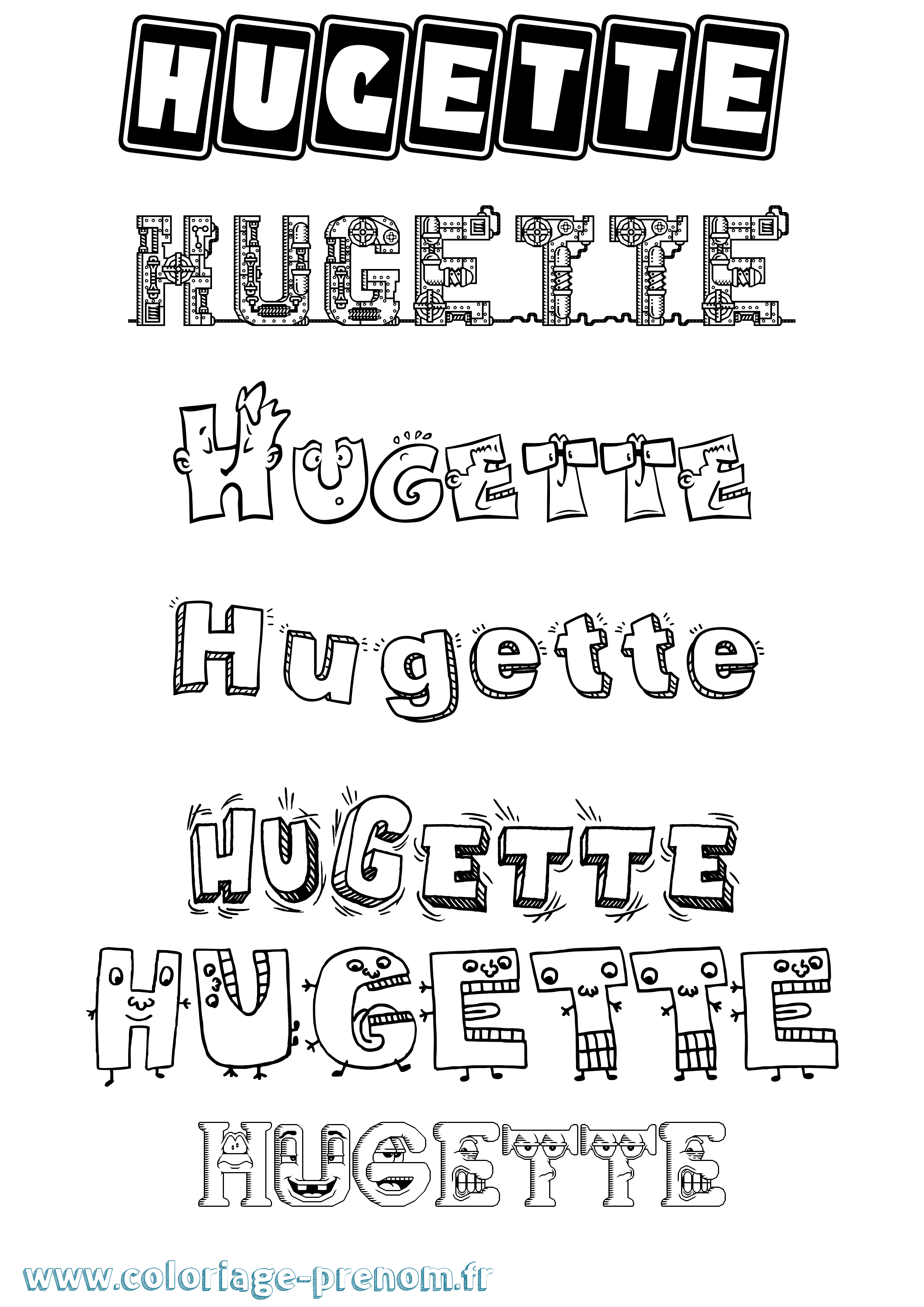 Coloriage Hugette Fun Coloriage prénom Hugette Fun