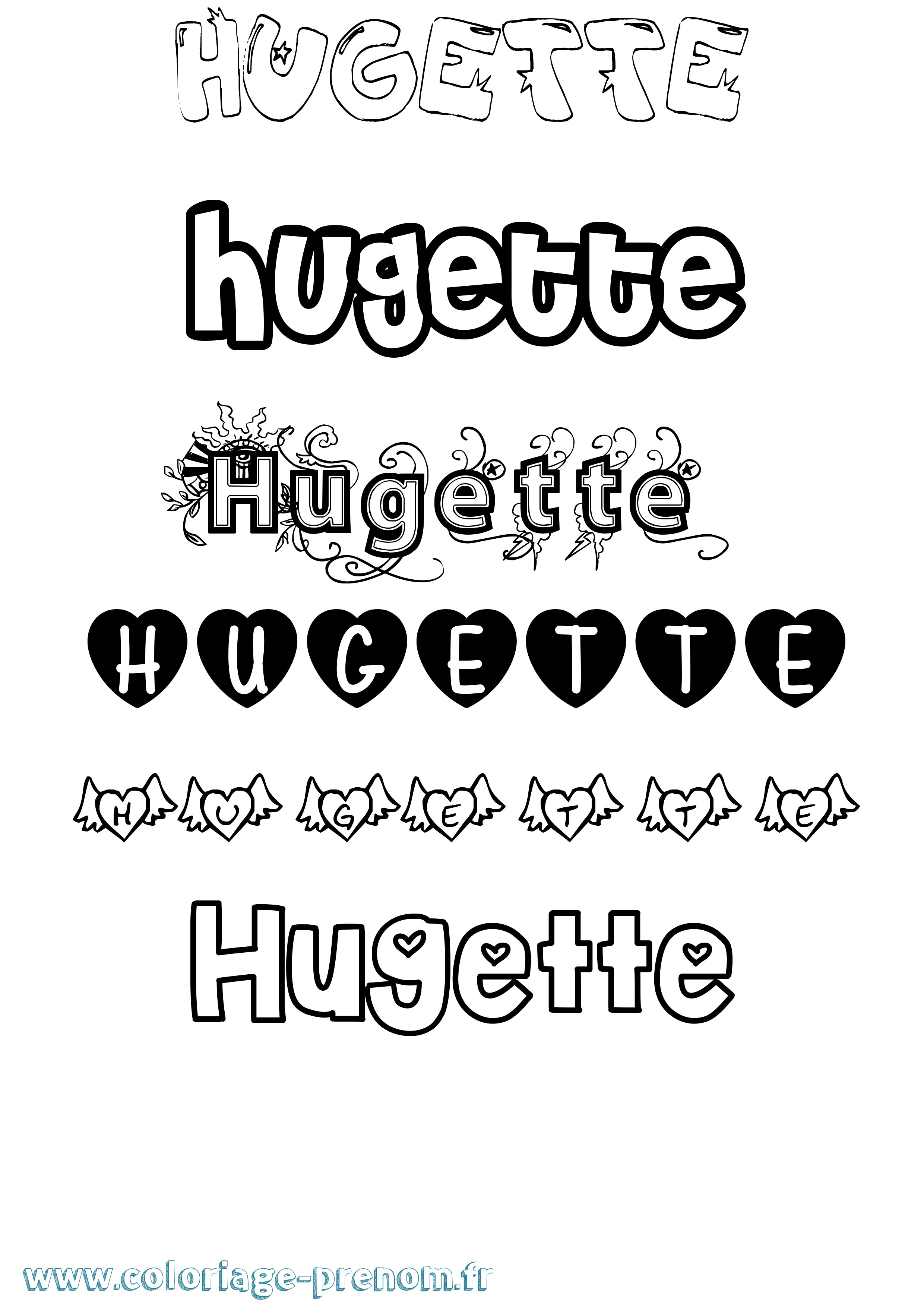 Coloriage Hugette Girly Coloriage prénom Hugette Girly