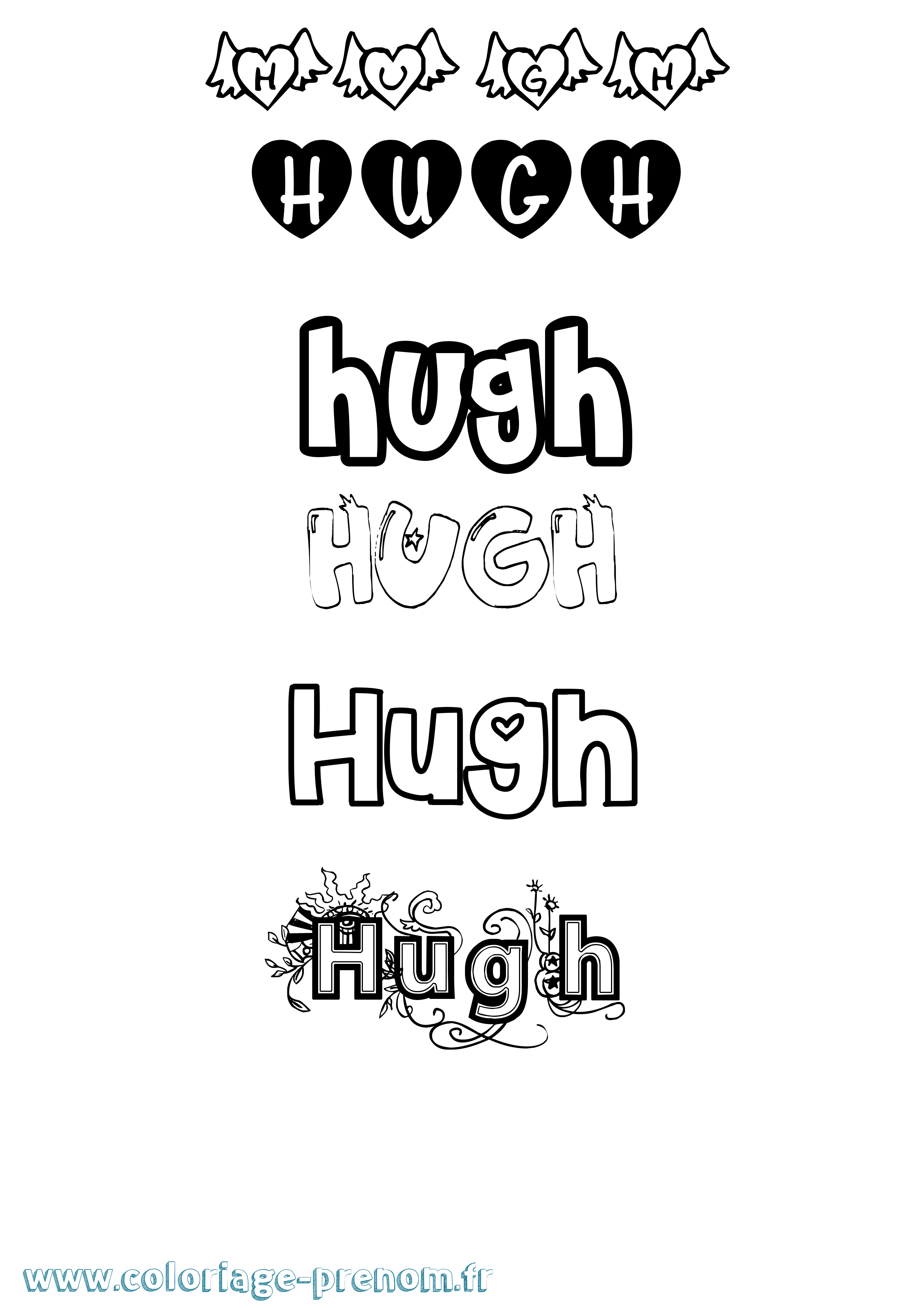 Coloriage Hugh Girly Coloriage prénom Hugh Girly