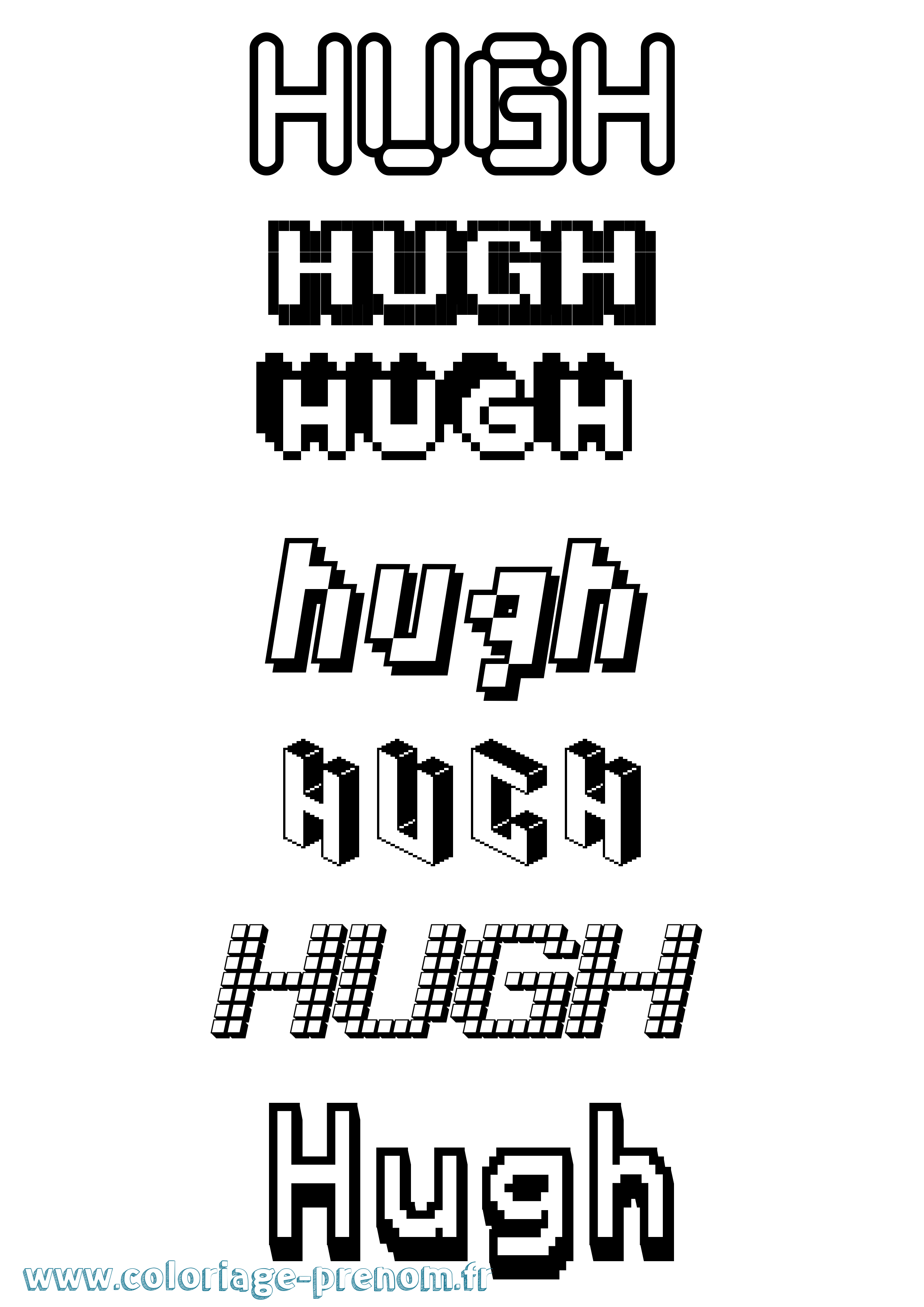 Coloriage Hugh Pixel Coloriage prénom Hugh Pixel
