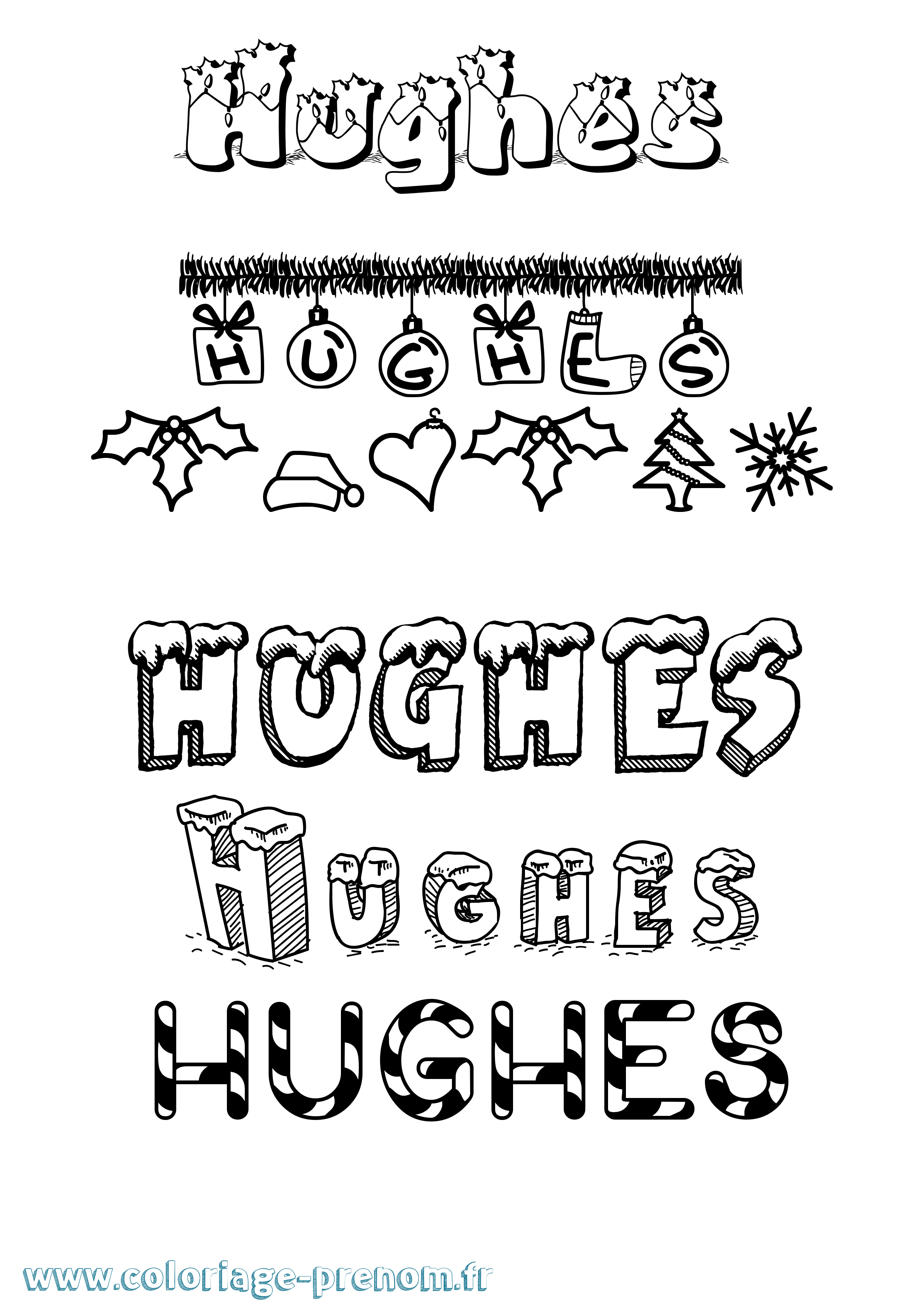 Coloriage Hughes Noël Coloriage prénom Hughes Noël