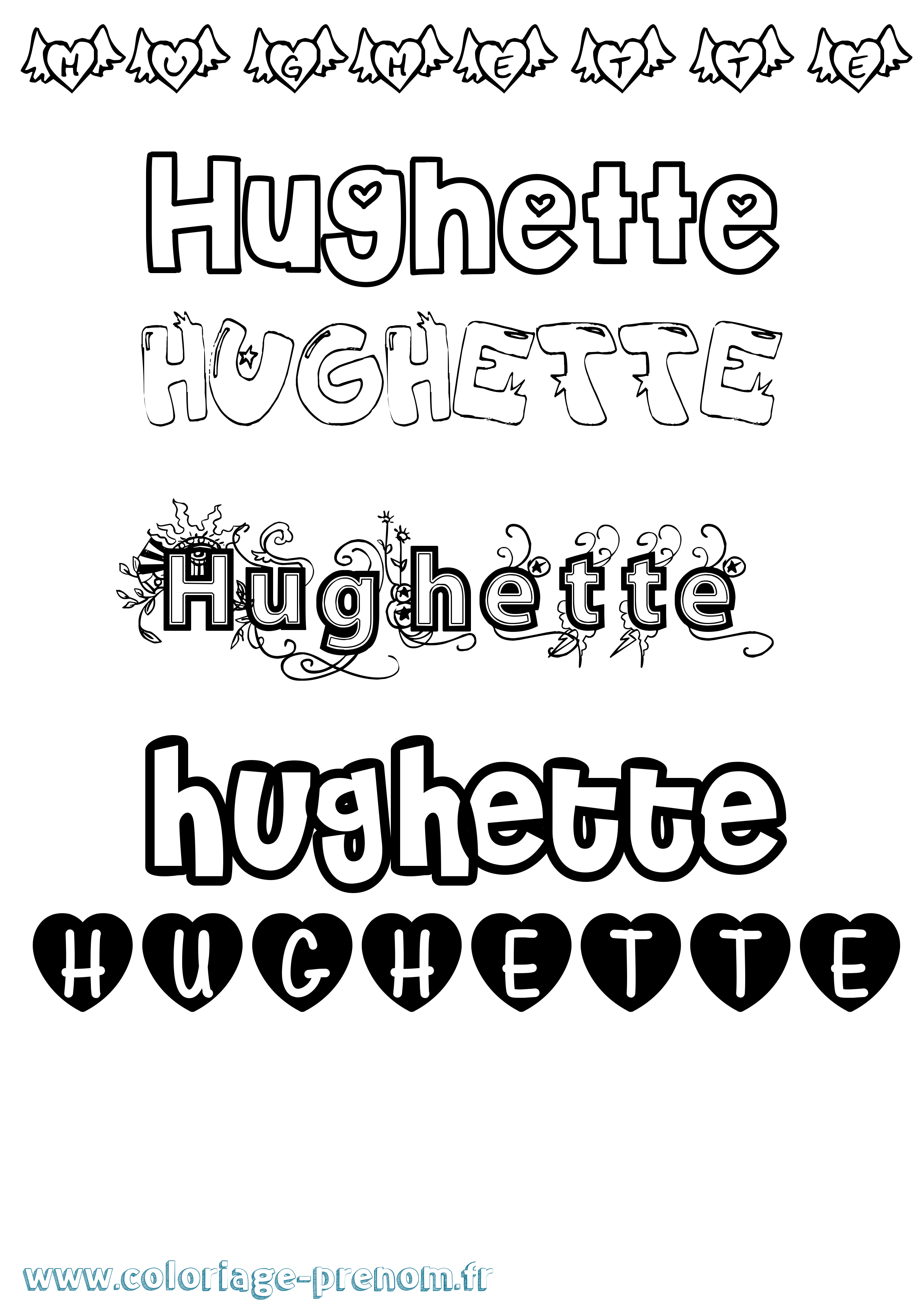 Coloriage Hughette Girly Coloriage prénom Hughette Girly