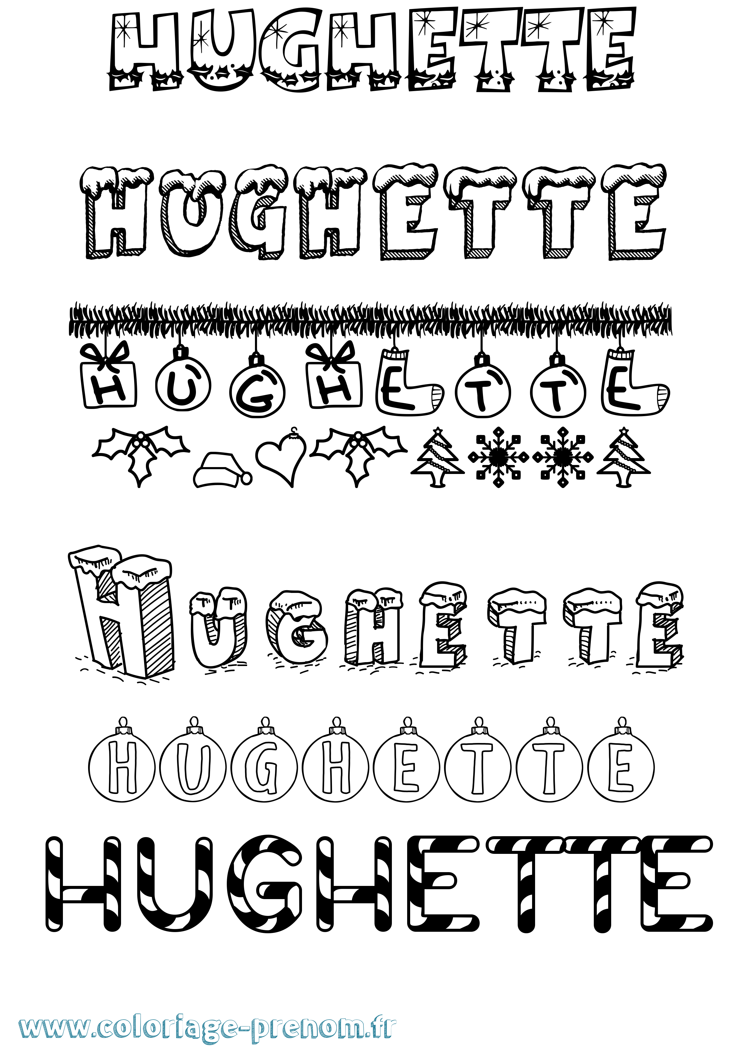 Coloriage Hughette Noël Coloriage prénom Hughette Noël