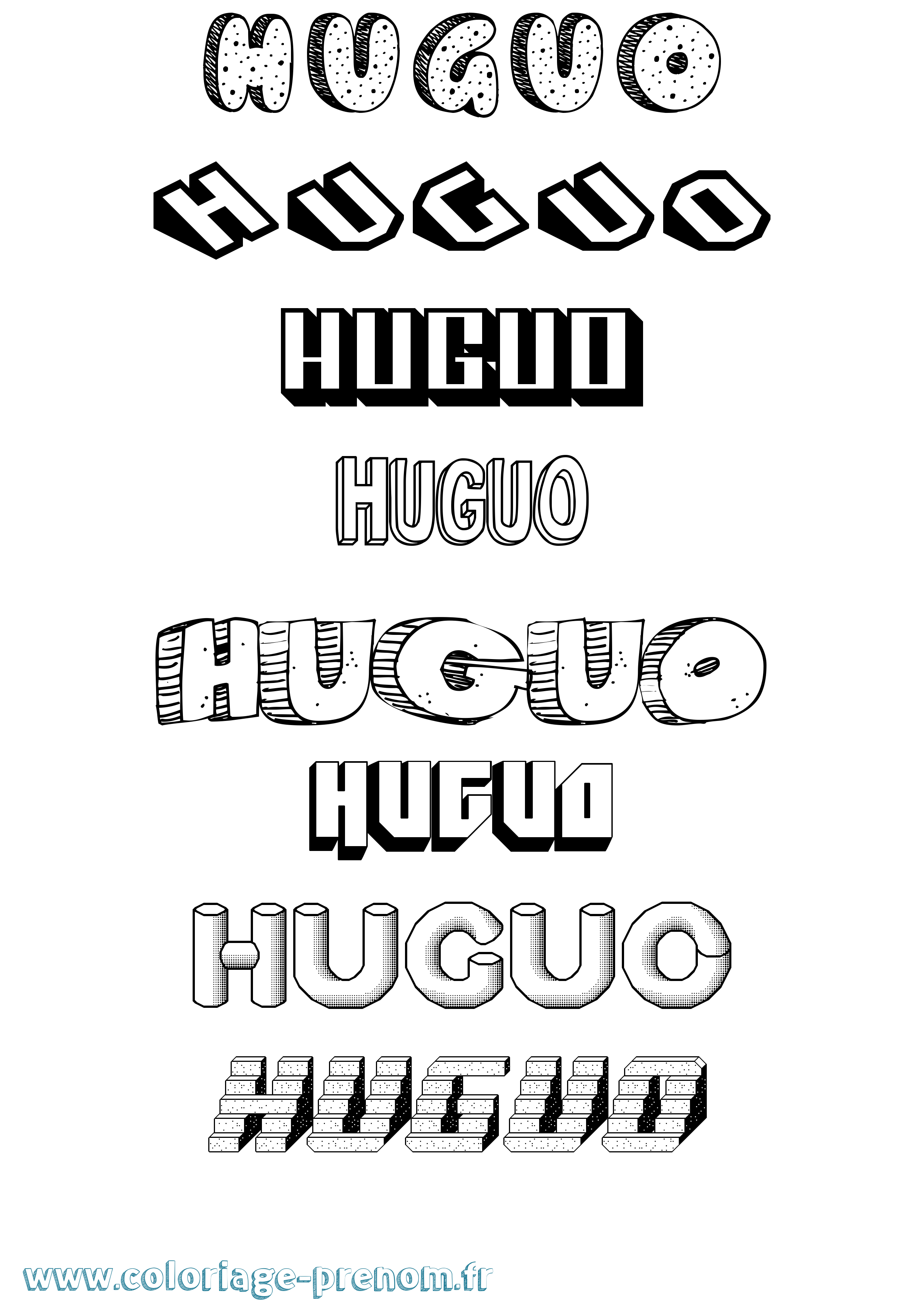 Coloriage Huguo Effet 3D Coloriage prénom Huguo Effet 3D