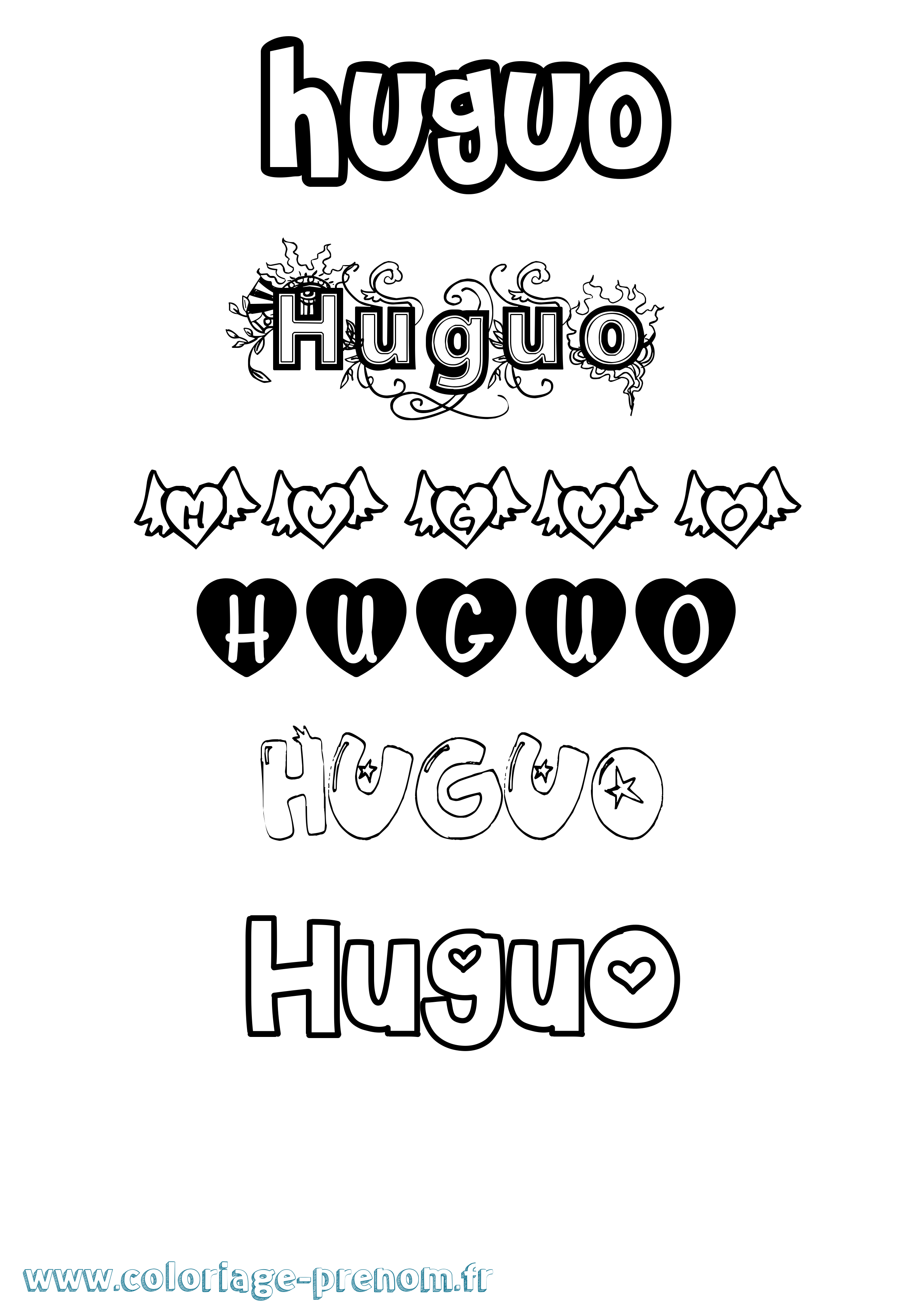 Coloriage Huguo Girly Coloriage prénom Huguo Girly